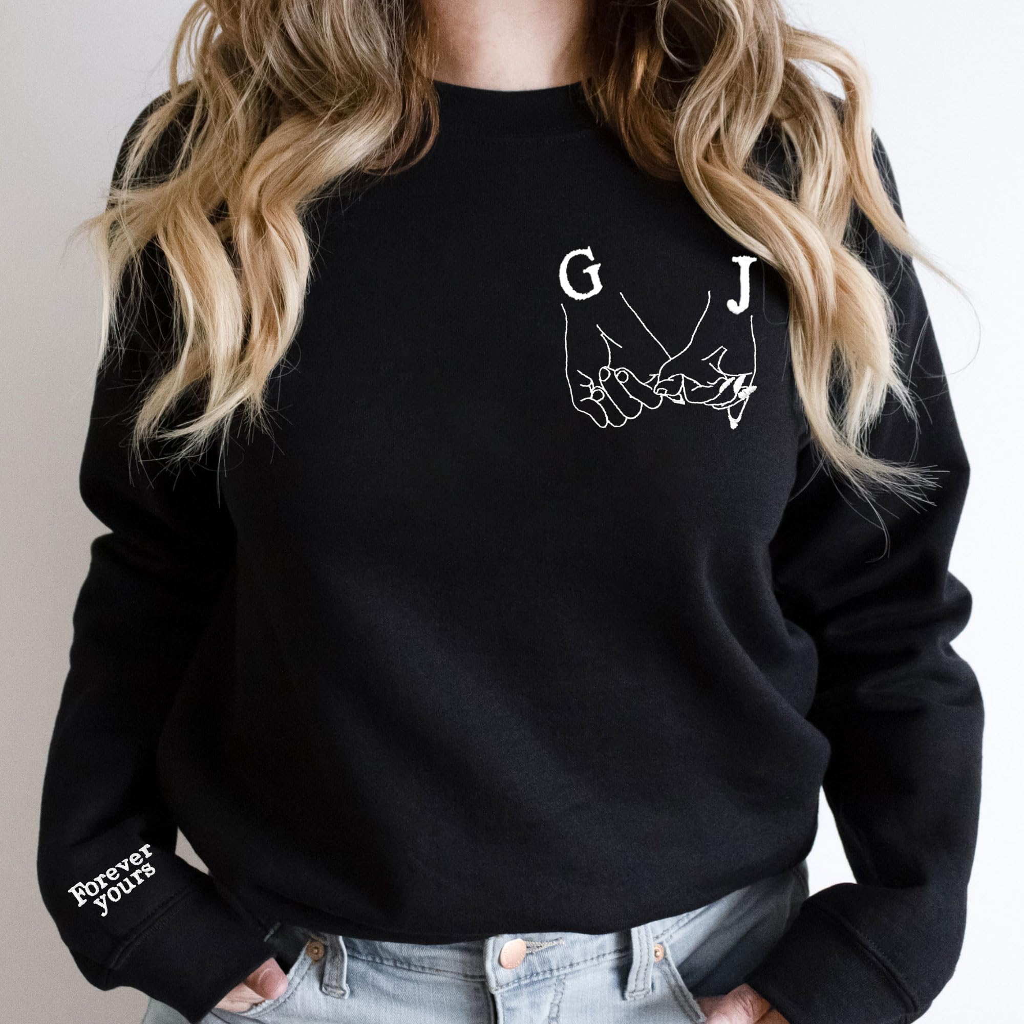 Niestandardowa haftowana bluza dla par - pasujące bluzy z kapturem dla par, uroczy prześcieradło duch bluza na Halloween, inicjał na rękawie, prezenty dla par, walentynki, chłopaka, dziewczyny