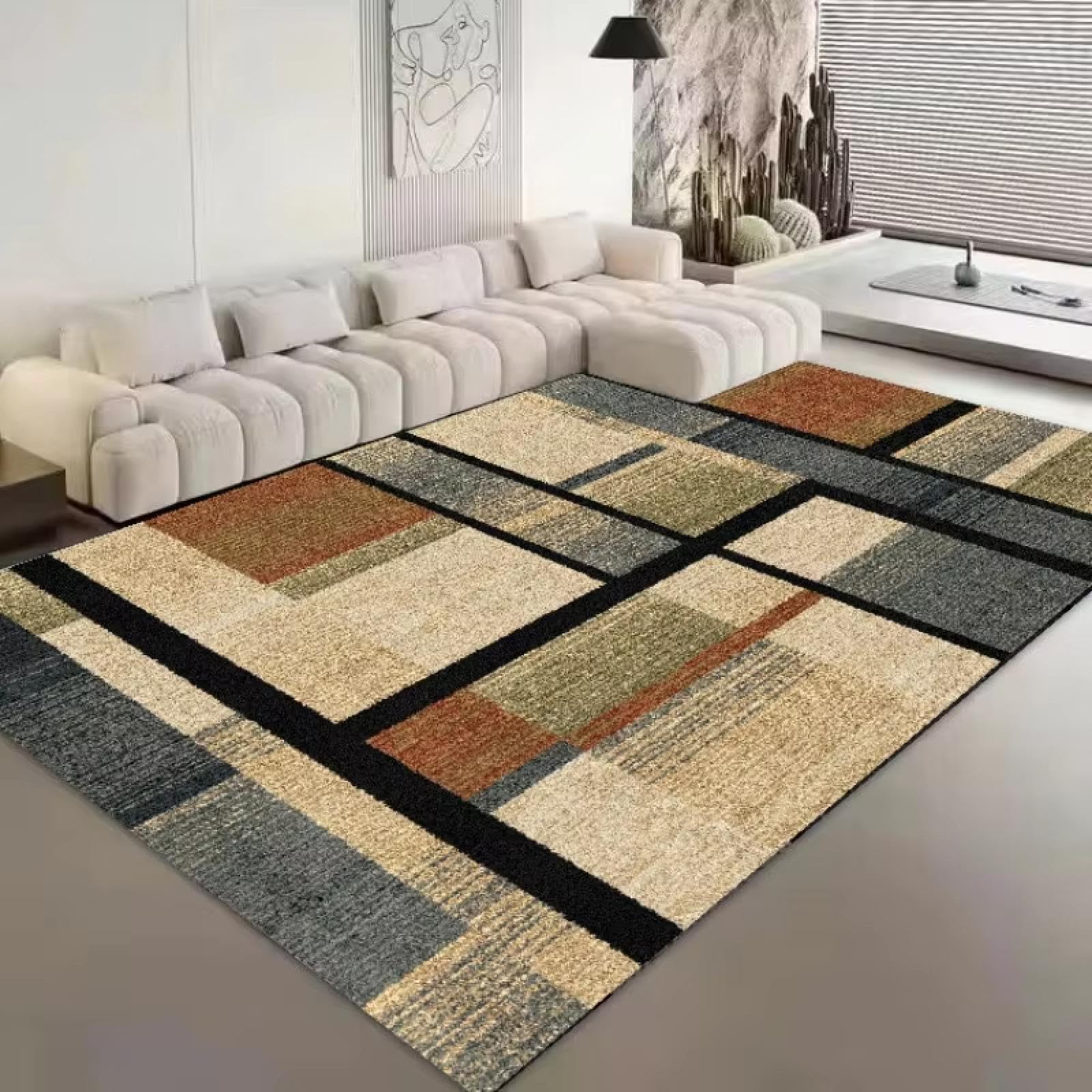 Tapis de sol de salon à rayures grand format 160x230 confortable