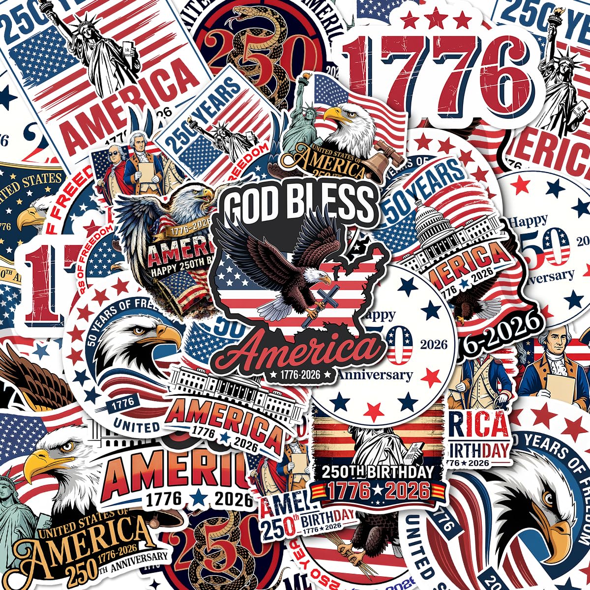 Calcomanías de Estados Unidos de 3 pulgadas, set de 16 piezas del 250 aniversario americano