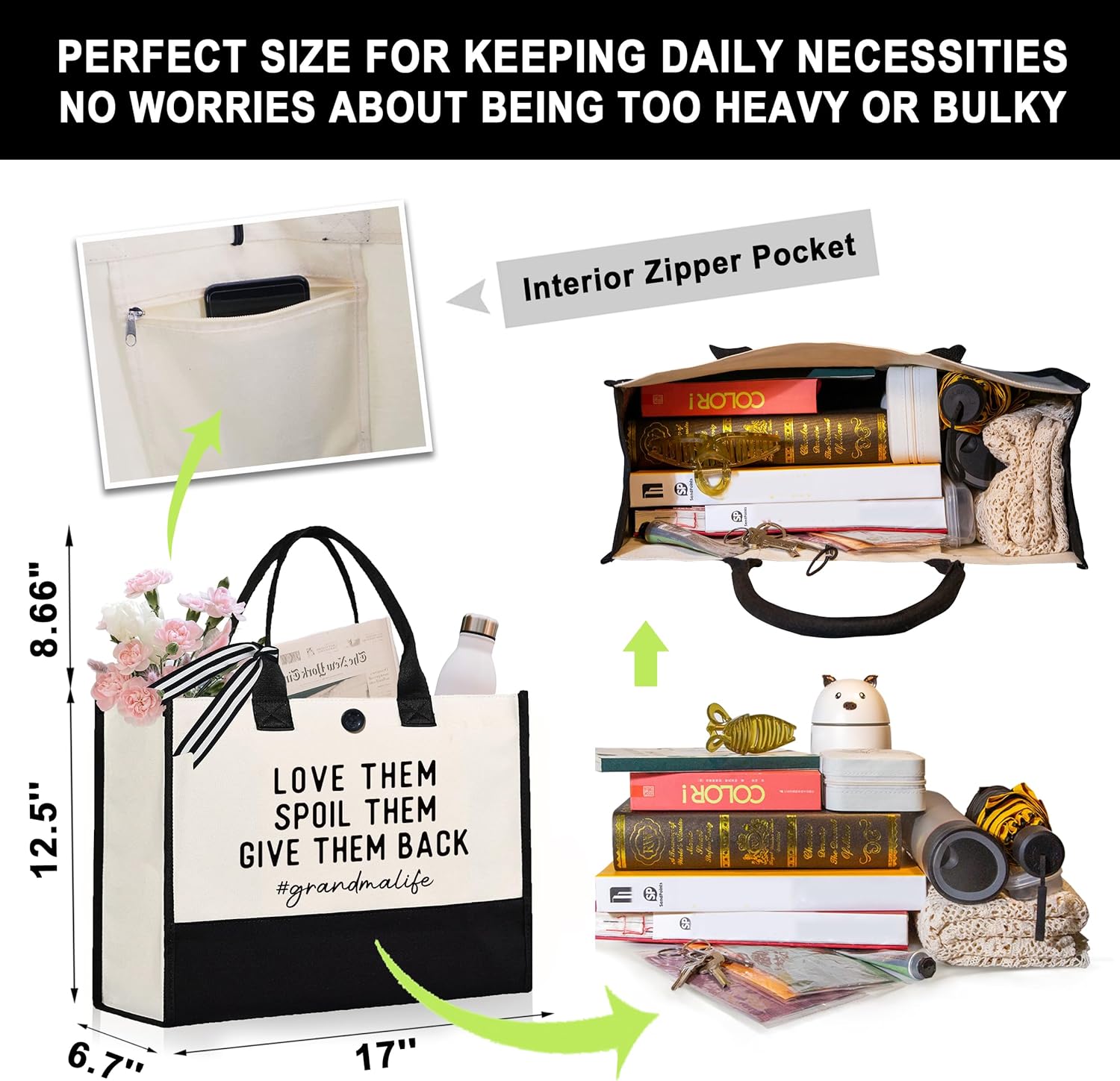 Craftique Grandma/Mimi/Nana Gifts -Unique Practical Tote Bag- Birthday Gifts for Mimi/Nana/Grandma, 17"x6.7"x12.5" - Image 4