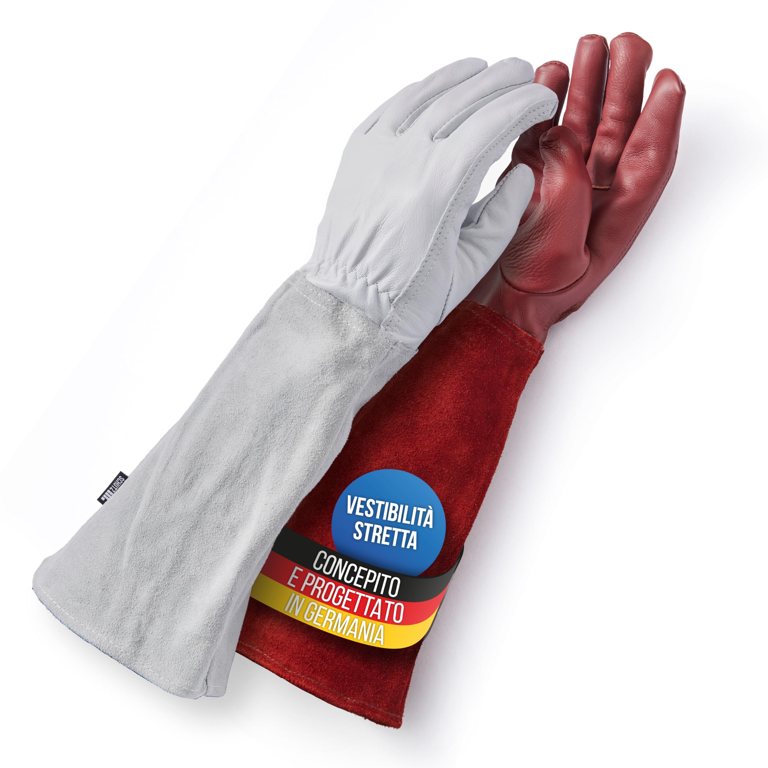 LAUTER SCHUTZ ® Guanti in pelle bovina RESISTENTI ALLE SPINE - Con cucitura posteriore per libertà di movimento e comfort (M, Bianco)