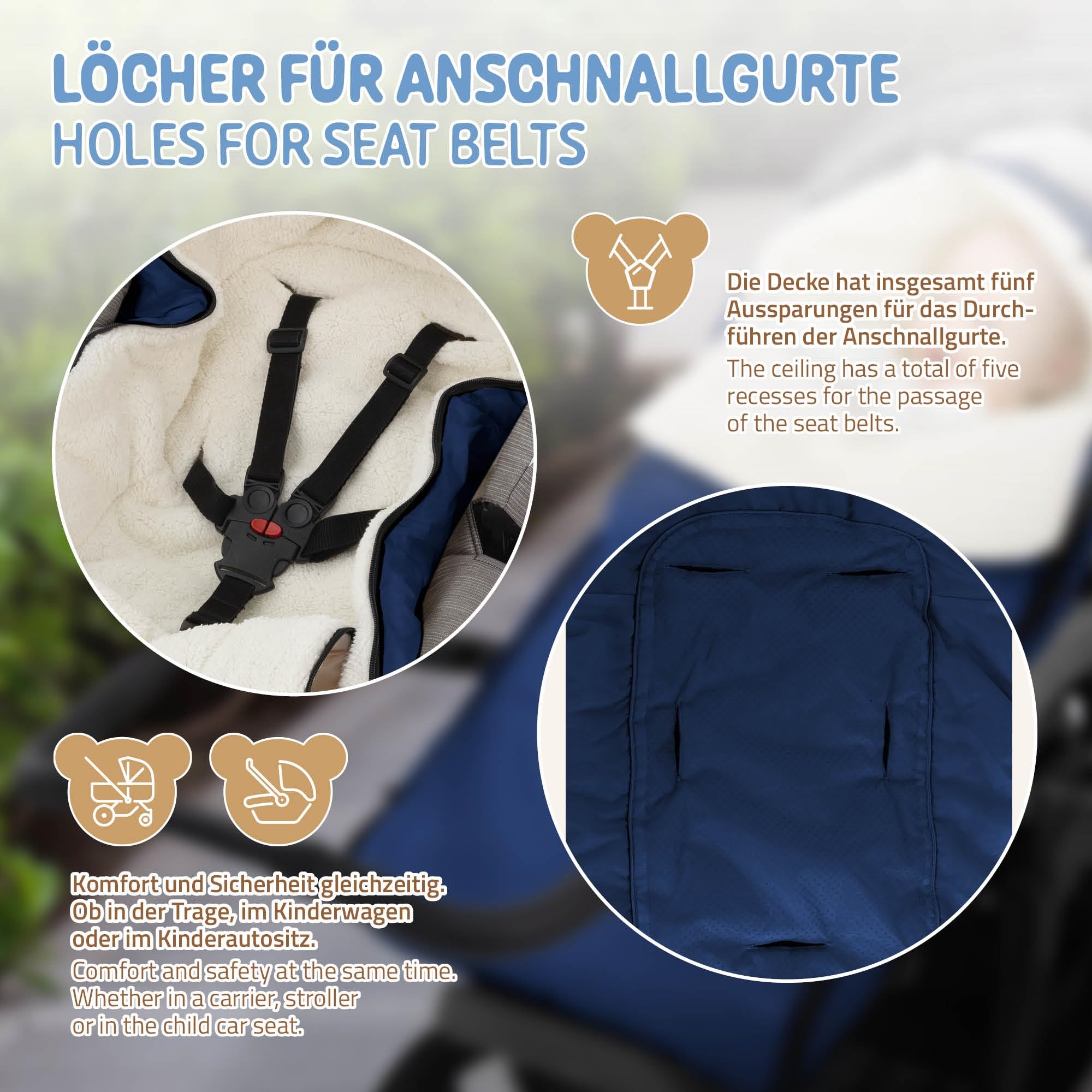 Joyz Chancelière pour Bébé, Polyester, Bleu, Sac de Couchage Universelle, Fermeture Éclair, Résistante aux Intempéries, Picots Antidérapants, Couverture Douillette d'Hiver, Poussette ou Siège Auto