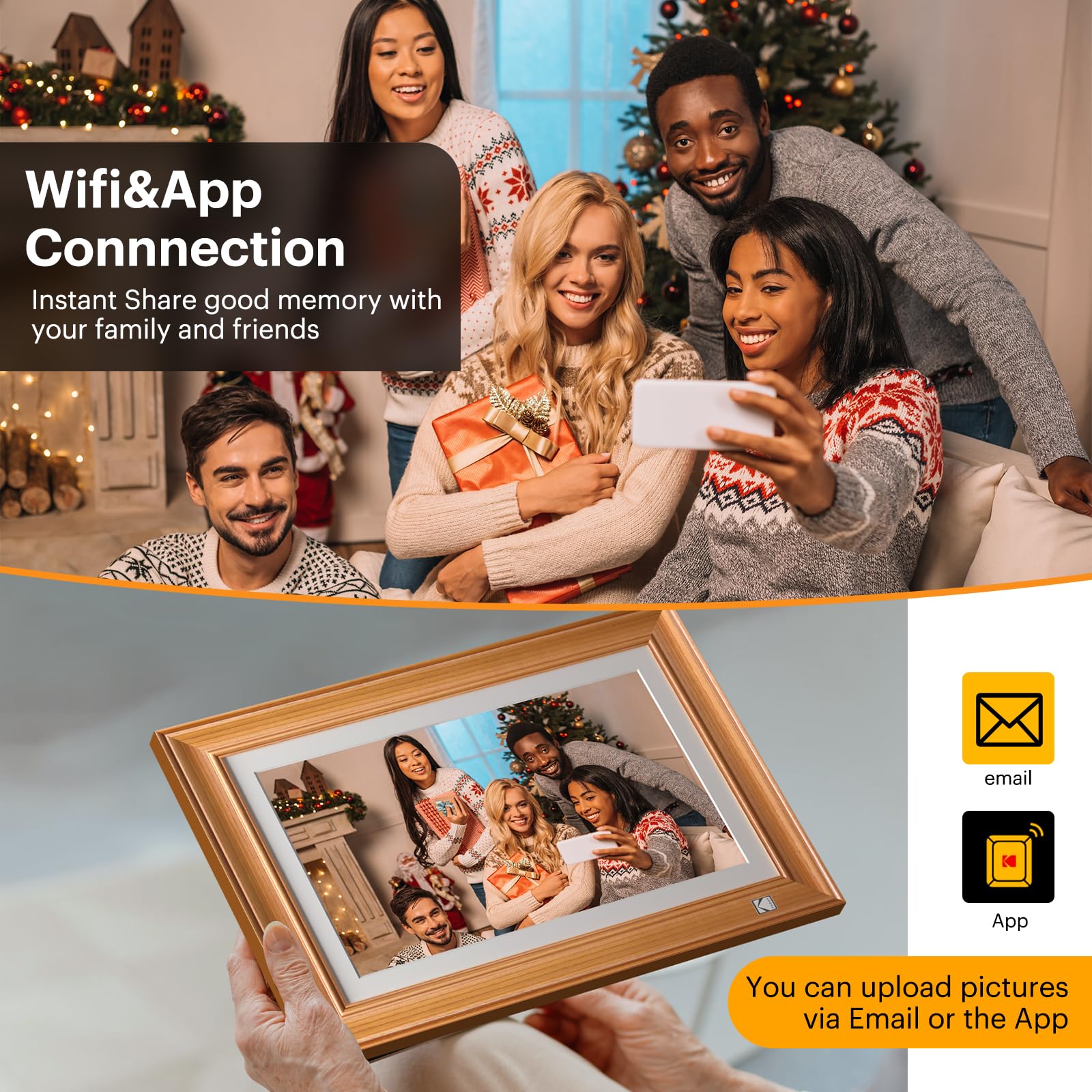 KODAK Cornice Digitale WiFi 14.1 Pollici Cornici Digitali, Full HD Smart Cornice Foto Digitale Touchscreen IPS Cornice Elettronica Cloud con App, Memoria 32GB, Condivisione di Immagini Musica Videos