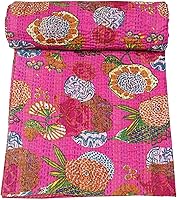 Vista 10 de Marubhumi Colchas indias hechas a mano, edredones de algodón puro reversible, edredón vintage Kantha, edredón, estampado de frutas, rosa bebé