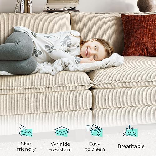 Miniatura 4 de LINSY HOME Sofá modular de 123 pulgadas, sofá modular beige de pana para sala de estar, sofá en forma de L con otomana móvil, modernos sofás