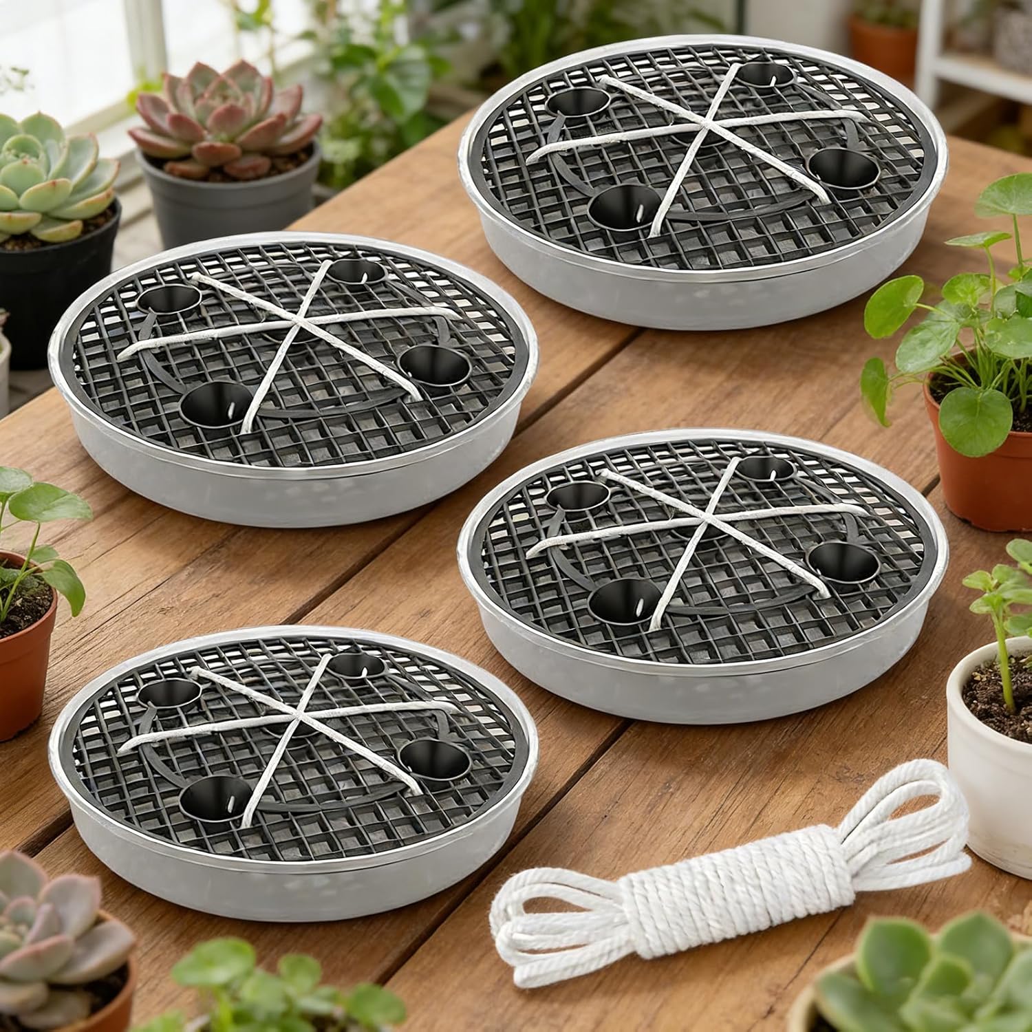Fabric Plant Pot Base – With Wicks Automatic Planting Tools – Set of 4 Self-Watering Water Trays for Plants, for Indoor and Outdoor Use in Garden, Greenhouse Patio