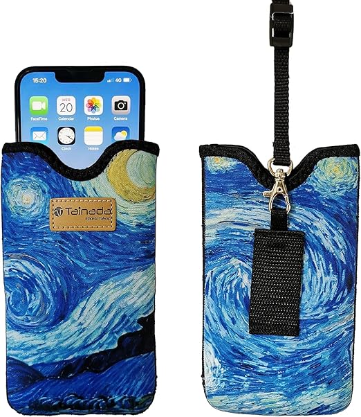 Tainada Neoprene Shockproof Phone Sleeve Pouch Carrying Case for Men Women w/Neck Lanyard, Belt Loop Holster for iPhone 16/15 Pro Max, 16/15 Plus, Samsung S25, S24, A54, Google Pixel 9 (Starry Night)