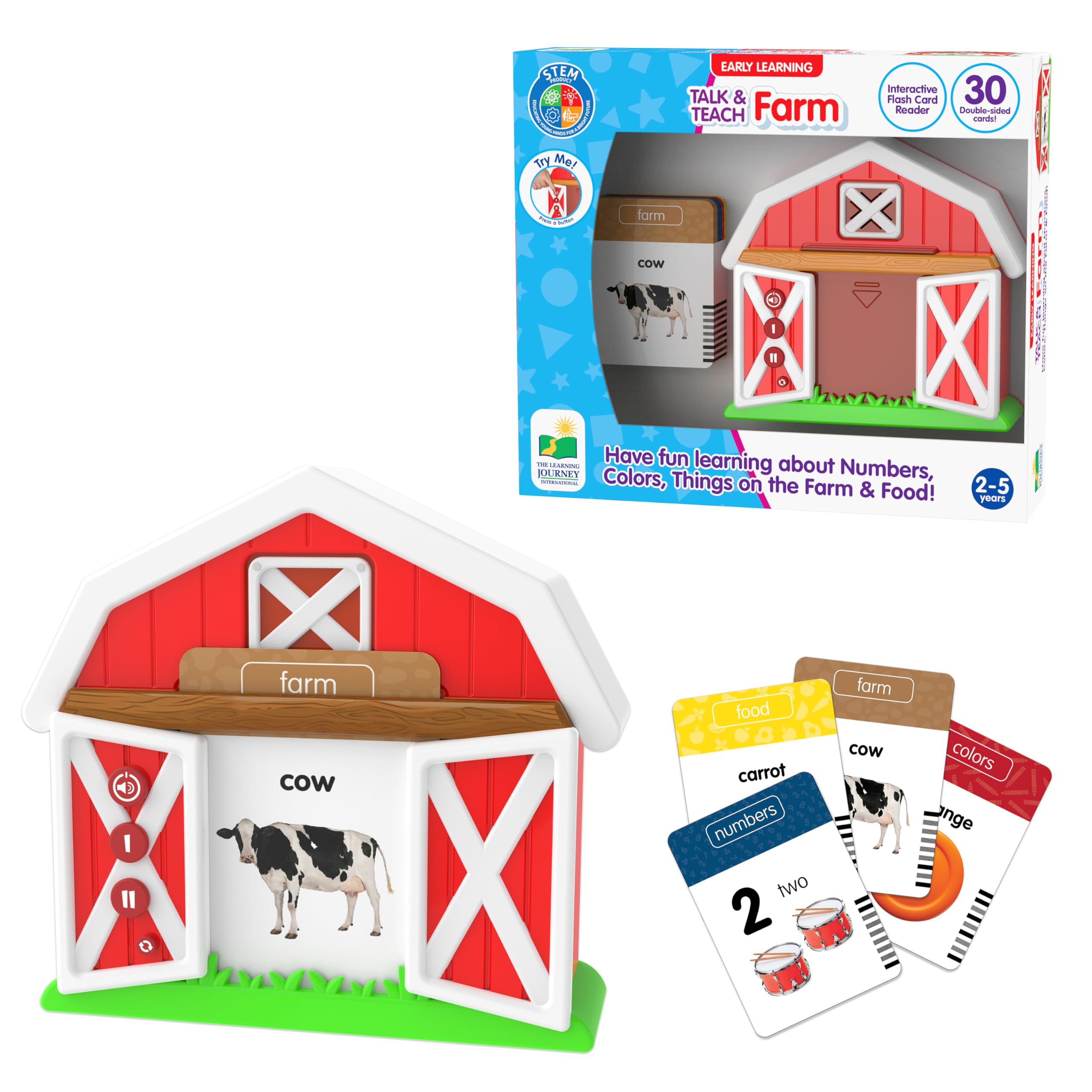The Learning Journey: Talk & Teach Farm - 60 Cards Teaching Numbers, Colors, Food, and More - Expand Vocabulary and Reinforce Word Recognition - Award Winning Toys