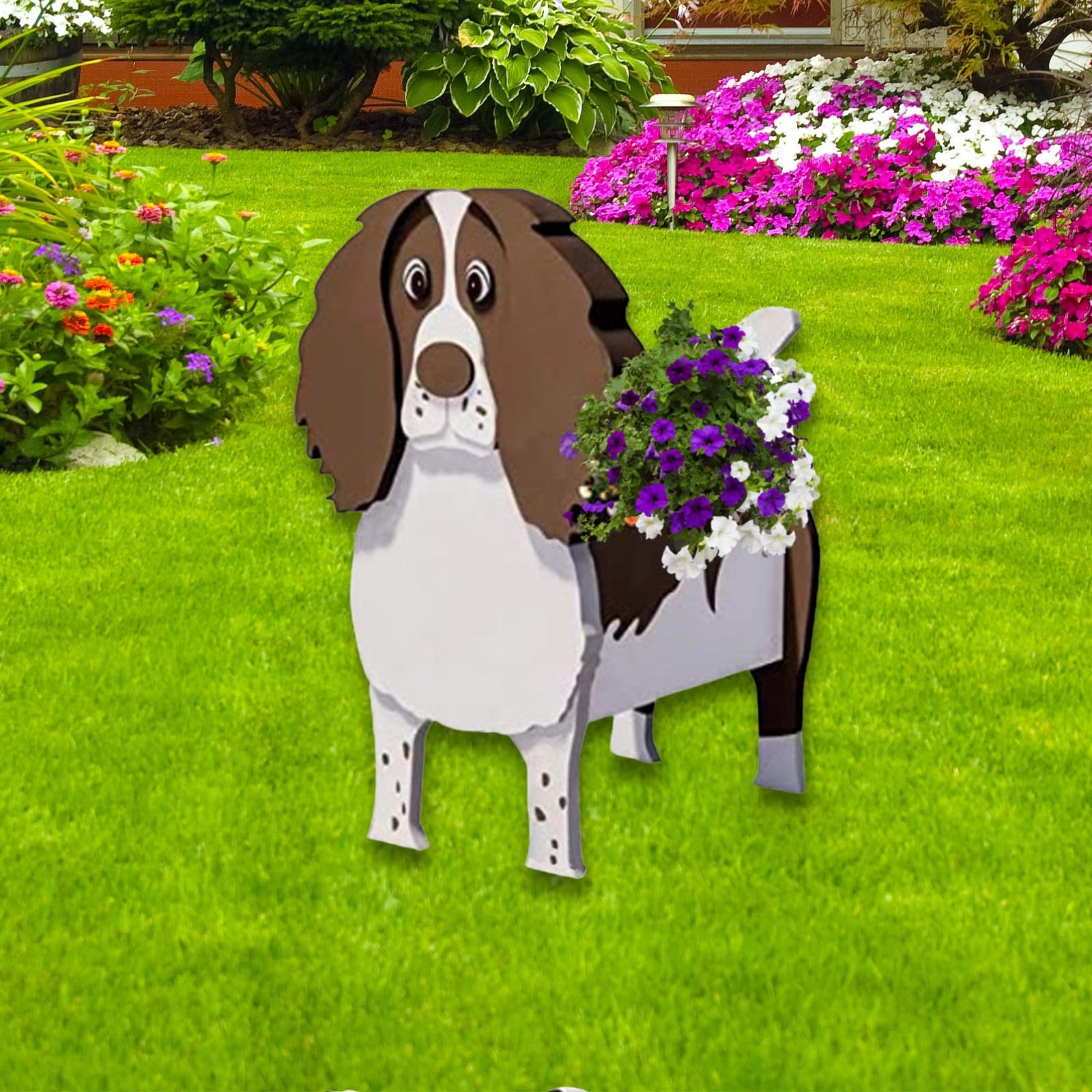 strolfay English Springer Spaniel Dog Planter Plant Pots,Cute Garden Dog Flower Planter,Dog Planters Birthday Gifts for Women,Office,Indoor/Outdoor Decor（9.45 * 6.89 * 13.35in）