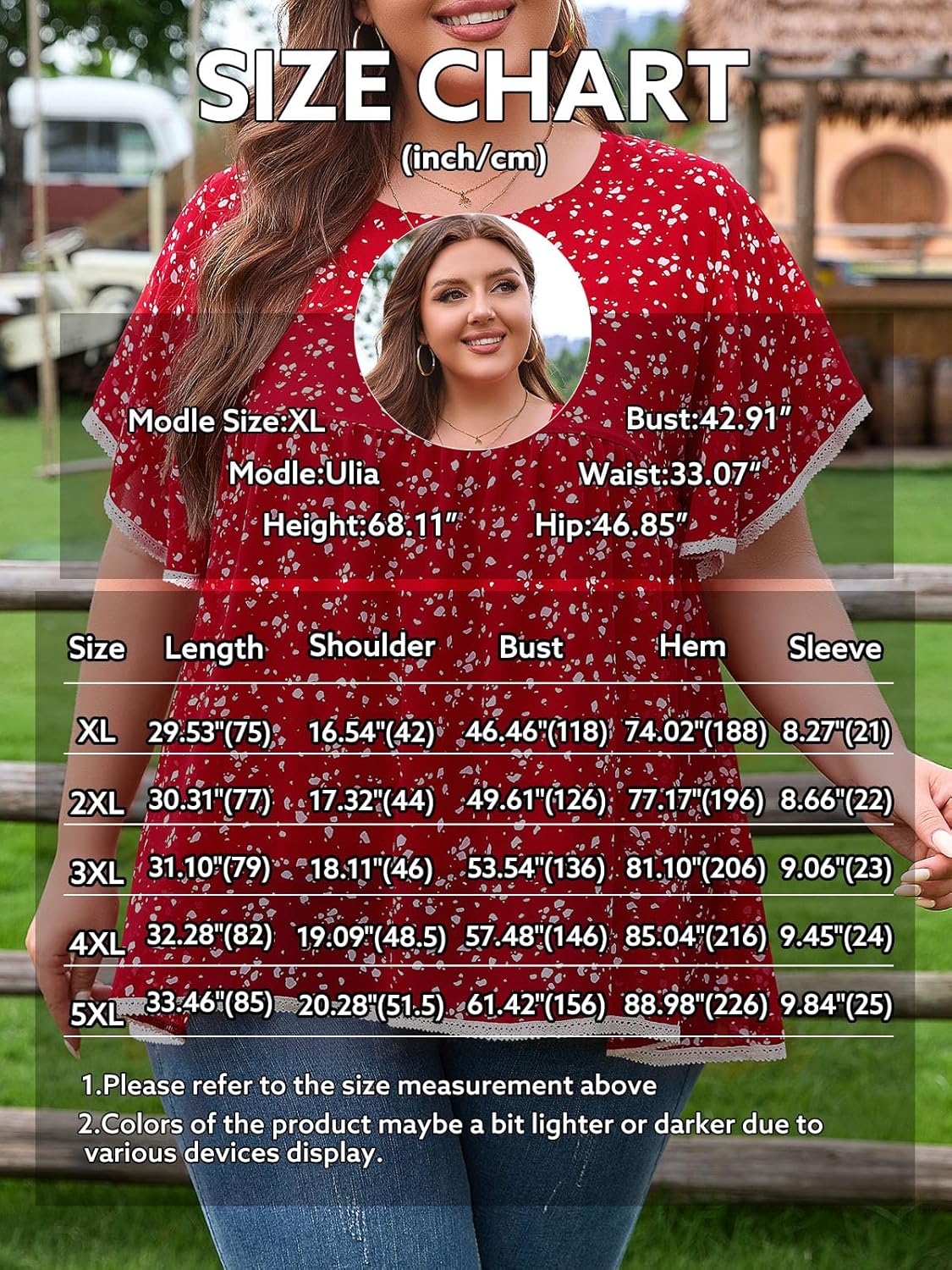 Siddhe Womens Plus Size Tops Ruffle Sleeve Lace Peasant Blouse Chiffon Floral Boho Beach Vacation Holiday Tunic Tops - Image 6