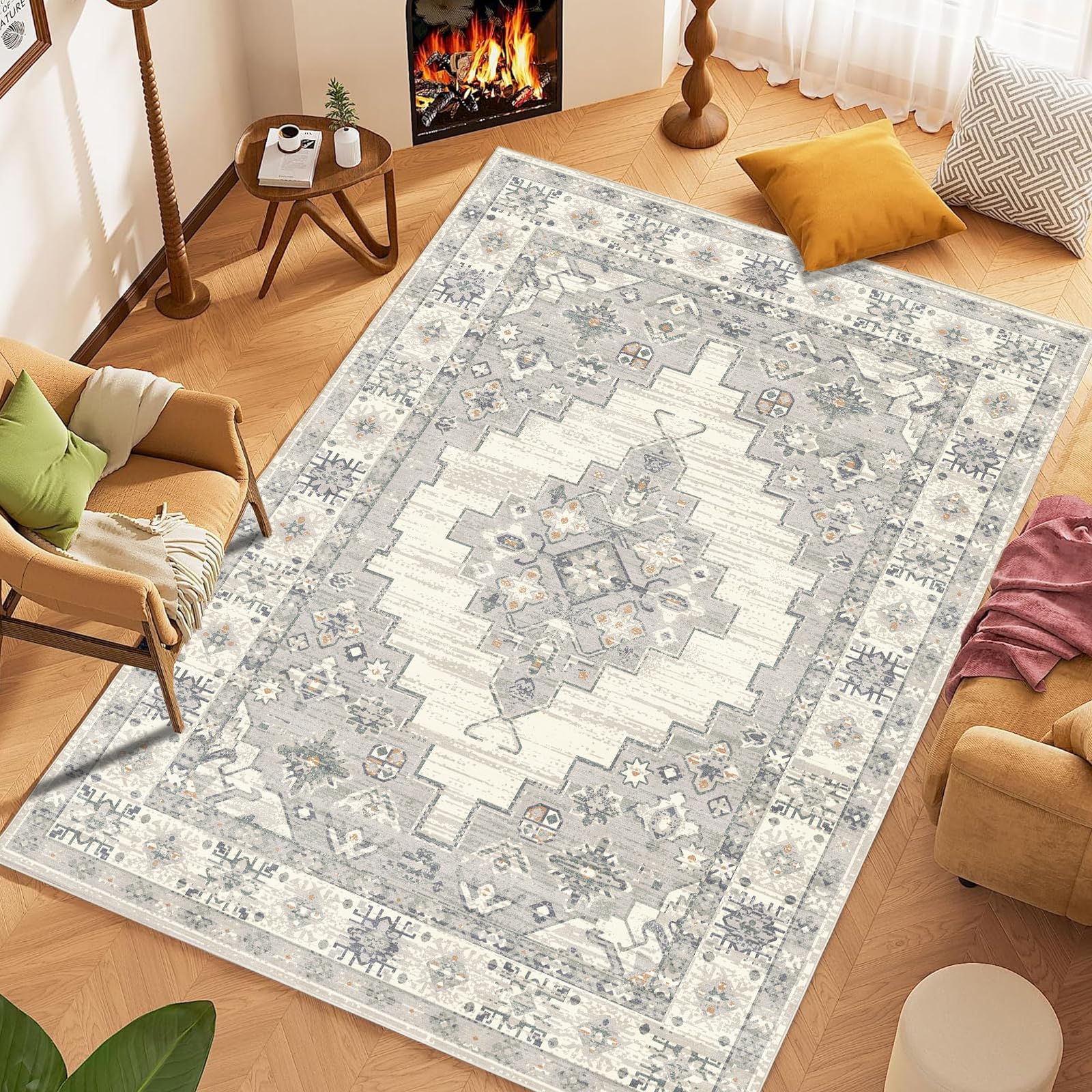 Tapis de salon bohème vintage 160x230 cm lavable et antidérapant