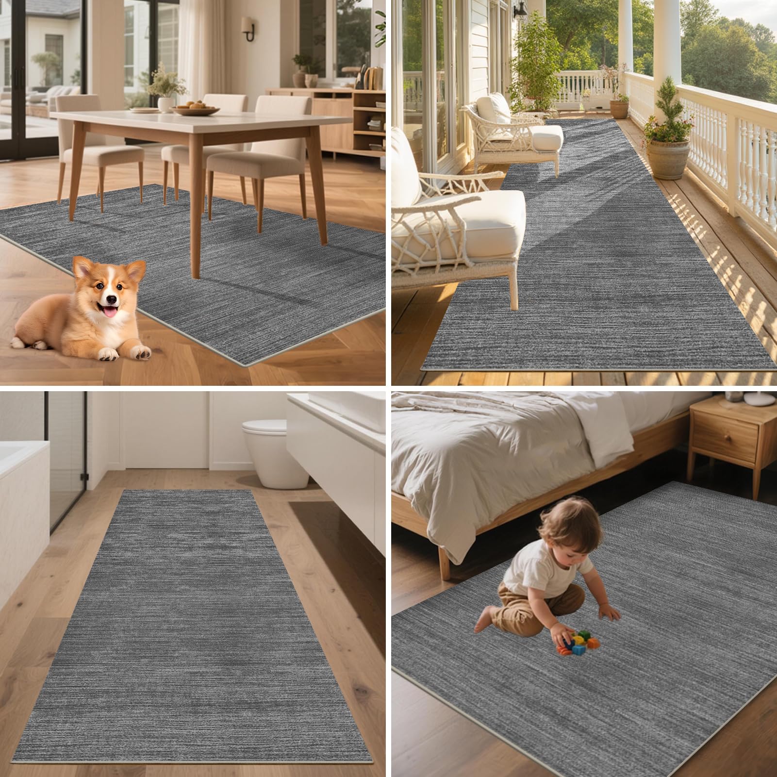 Alfombra de Pasillo y Cocina Lavable Antideslizante Alfombra Corredor Tapete Larga Alfombra para Pasillos Felpudo Entrada Lavadero 50 x 350 cm Moqueta por Metros Alfombra Cocina Gris