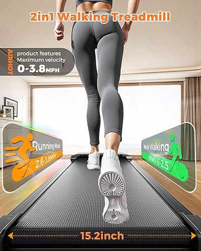 Miniatura 4 de Caminadora para caminar de 2.5 HP para debajo del escritorio, con control remoto y pantalla LED, cinta de correr silenciosa para espacio compacto,