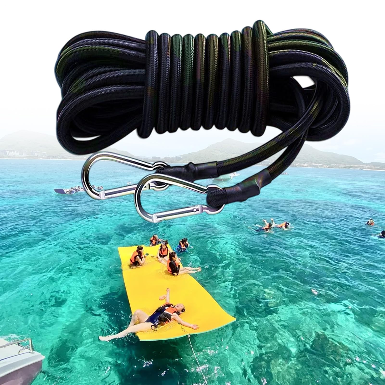 Cuerda de arrastre flotante con mosquetón, accesorios al aire libre para río lago picnic