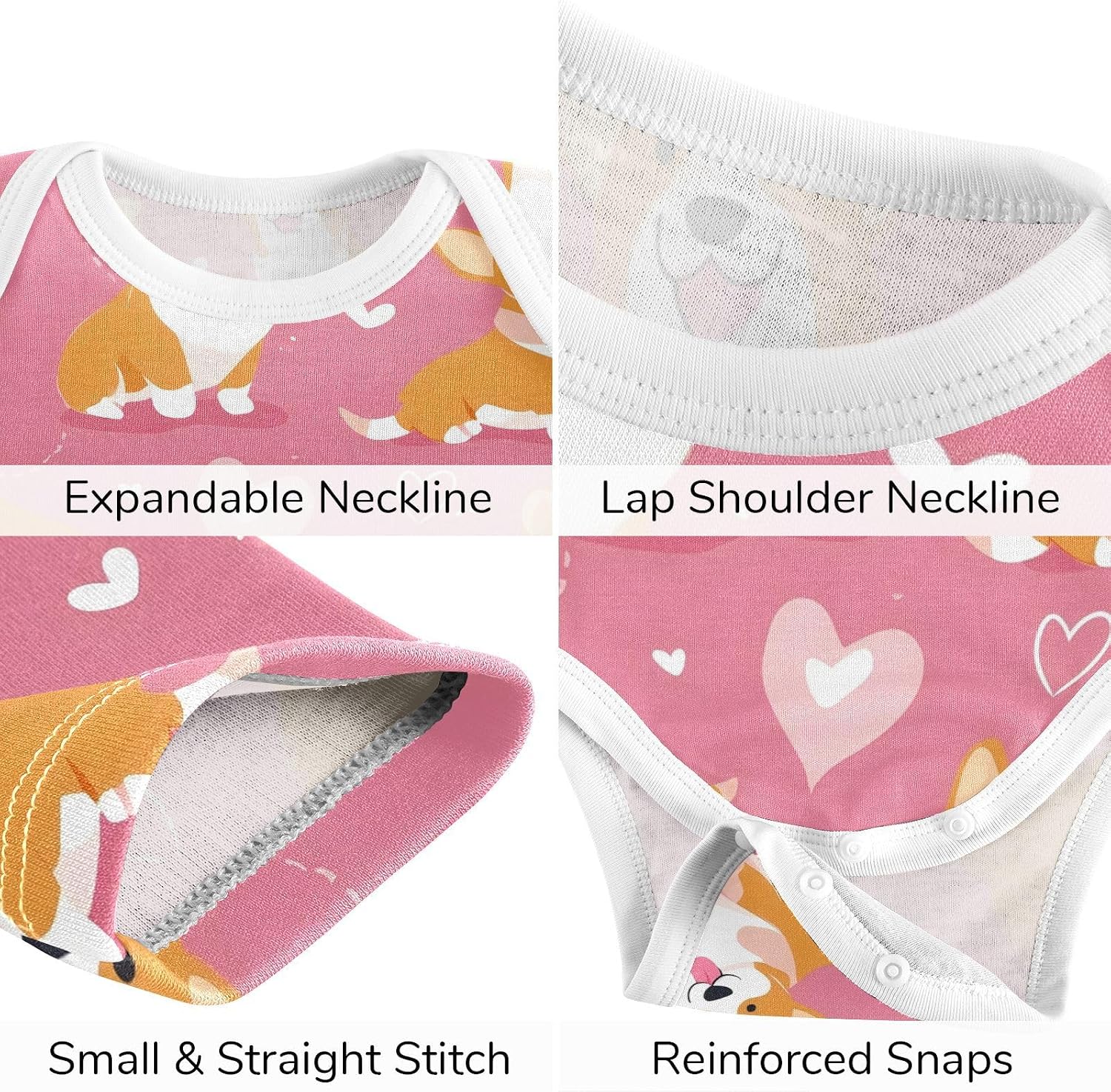 vvfelixl Baby Clothes Pink Corgis Heart Baby Bodysuits Set Unisex Short Sleeve Babys Pants Sets 0-3M