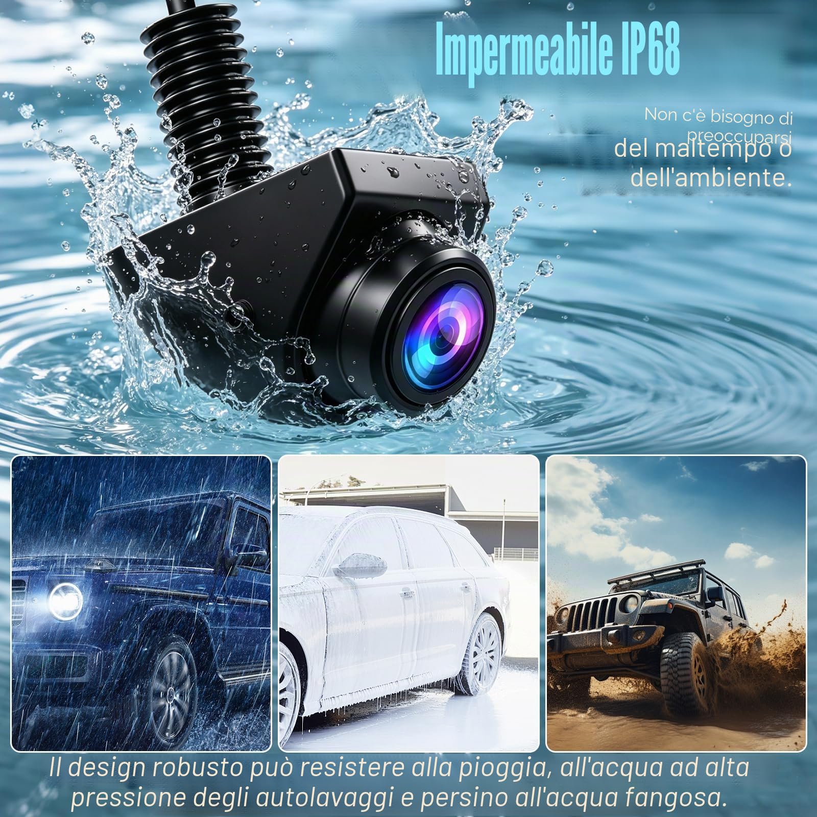 Telecamera AHD Per Auto Con Visione Notturna – 1280x720P, Angolo 145°, Impermeabile IP67, Cavo 6M Per SUV E Furgoni – 12V - 5