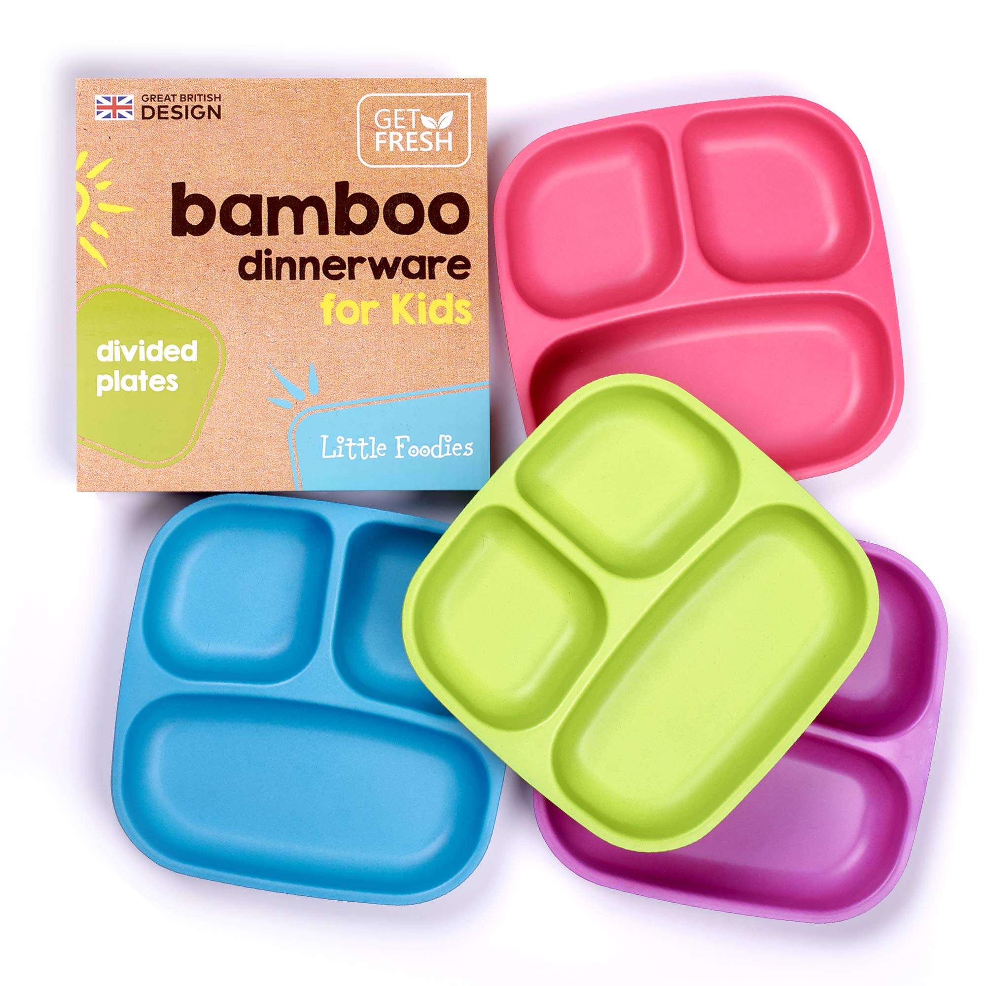 GET FRESH Kids Divided Plates Set 2Pack Reusable Sectioned Childrens Plates for Kids BPA
