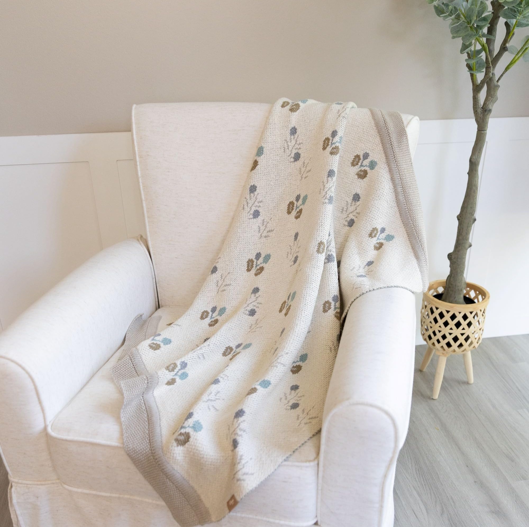 Crane Baby Accesorio para habitación Infantil, 100% algodón orgánico, Estampado Floral, Unisex, Reversible, imprescindible para bebé