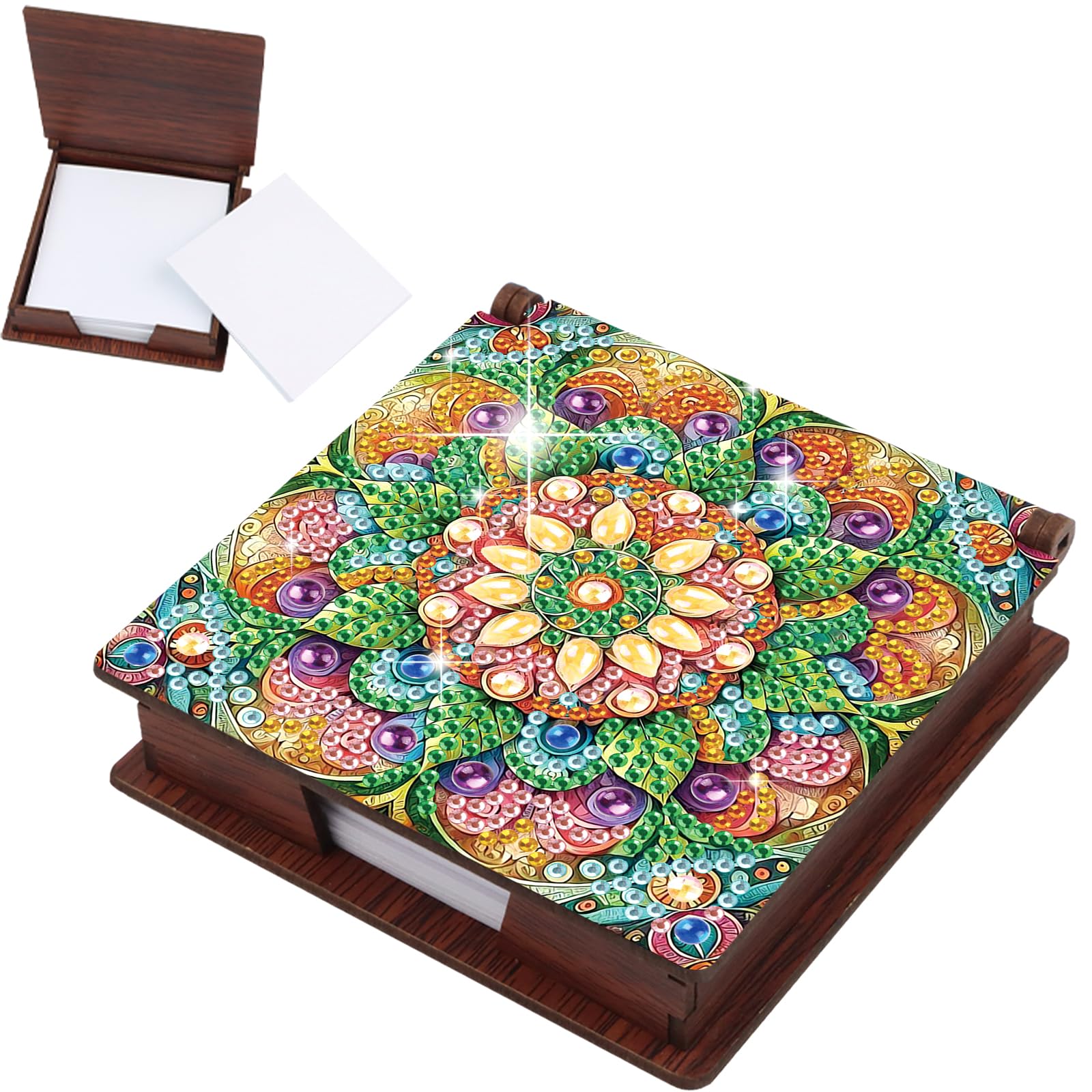 JISHSHAY Diamond Painting Note Box Mandala Diamond Art Notecard Box Gem Art Sticky Note Holder Gem Painting Embroidery Kit Mosaic Kits for Adults Memo Pad Holder, Contains 160 Sheets of Paper