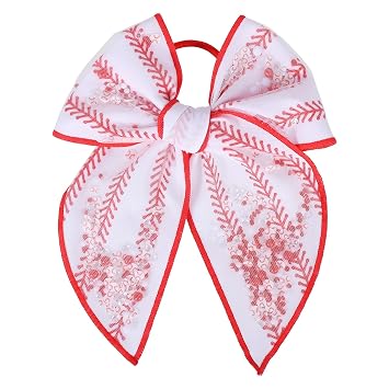 Girls Baseball Mesh Tulle Fable Bow Ribbon Hair Ties Elastic Rubber Band Glitter Softball Pony Holder Decor Accessories Game Day Back School Gift for Cheerleader Player Women 5in
