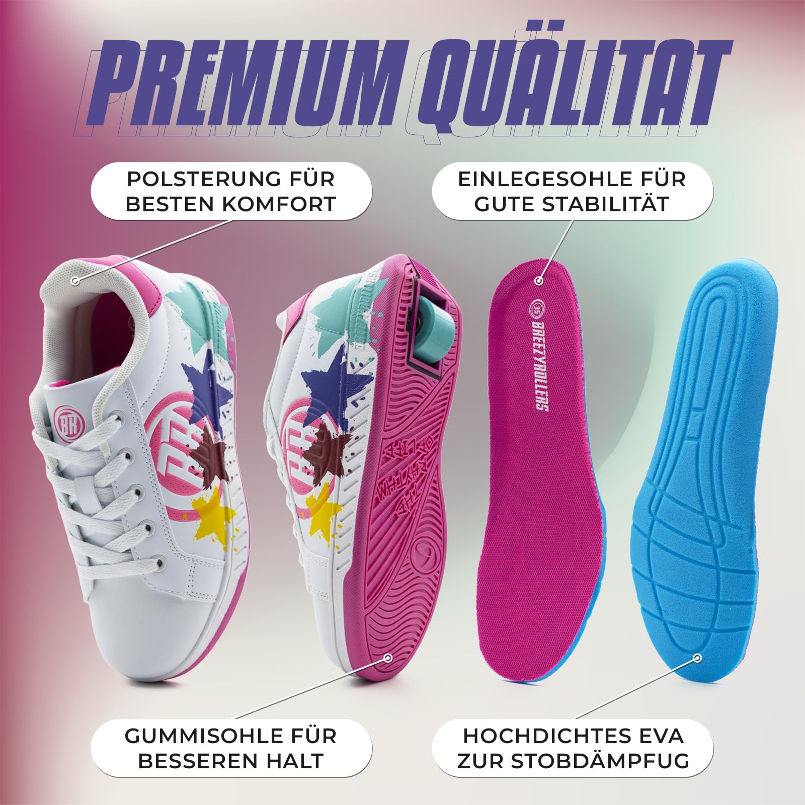 BREEZY ROLLERS Rollschuhe-Sneaker Kids mit patentiertem Klick-System für Mädchen & Jungen