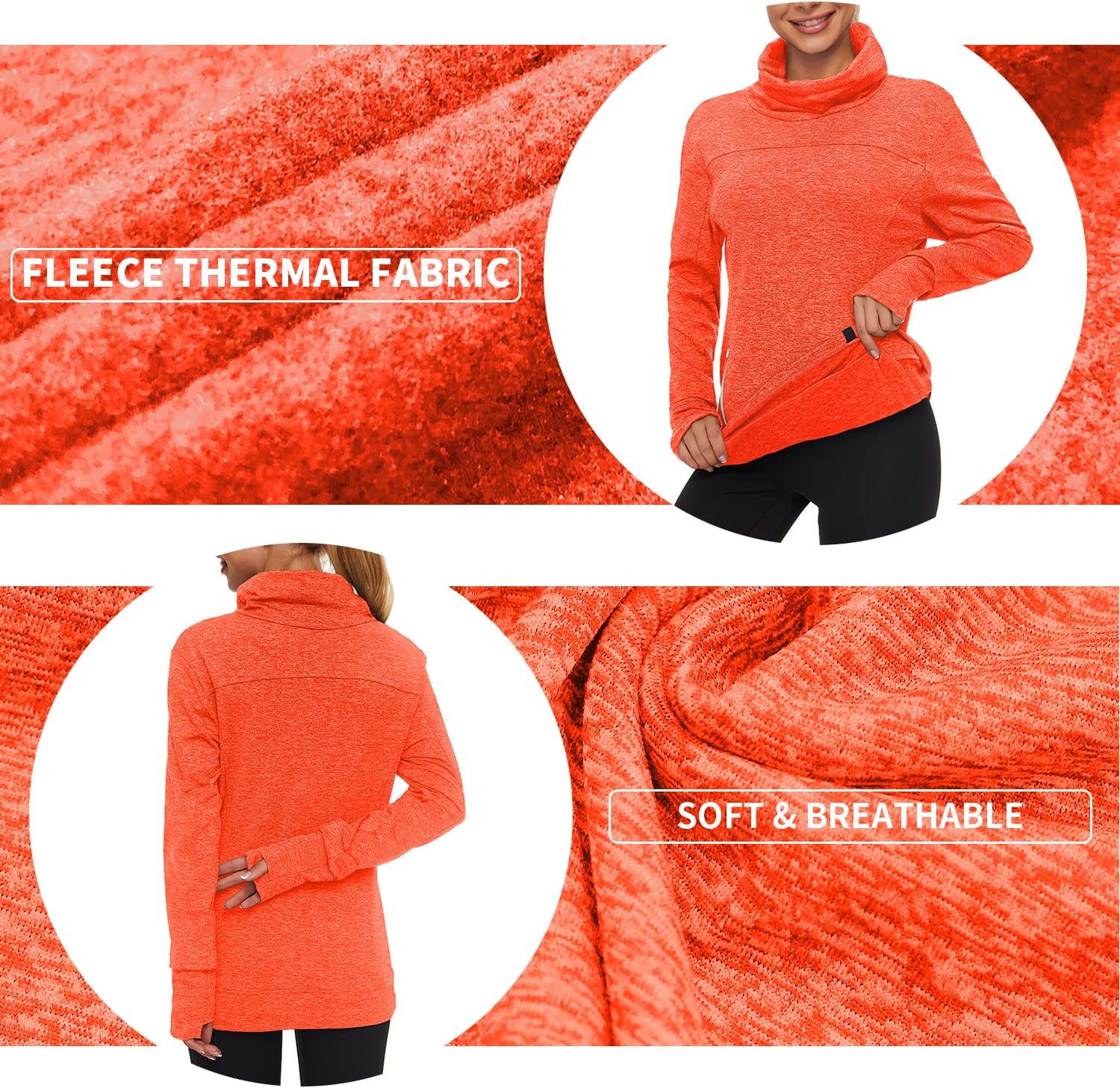 Soneven Women's Running Fleece Sweatshirts Cowl Neck Thermal Pullover Long Sleeve Shirt with Pocket and Neck Gaiter Face Mask - Image 5