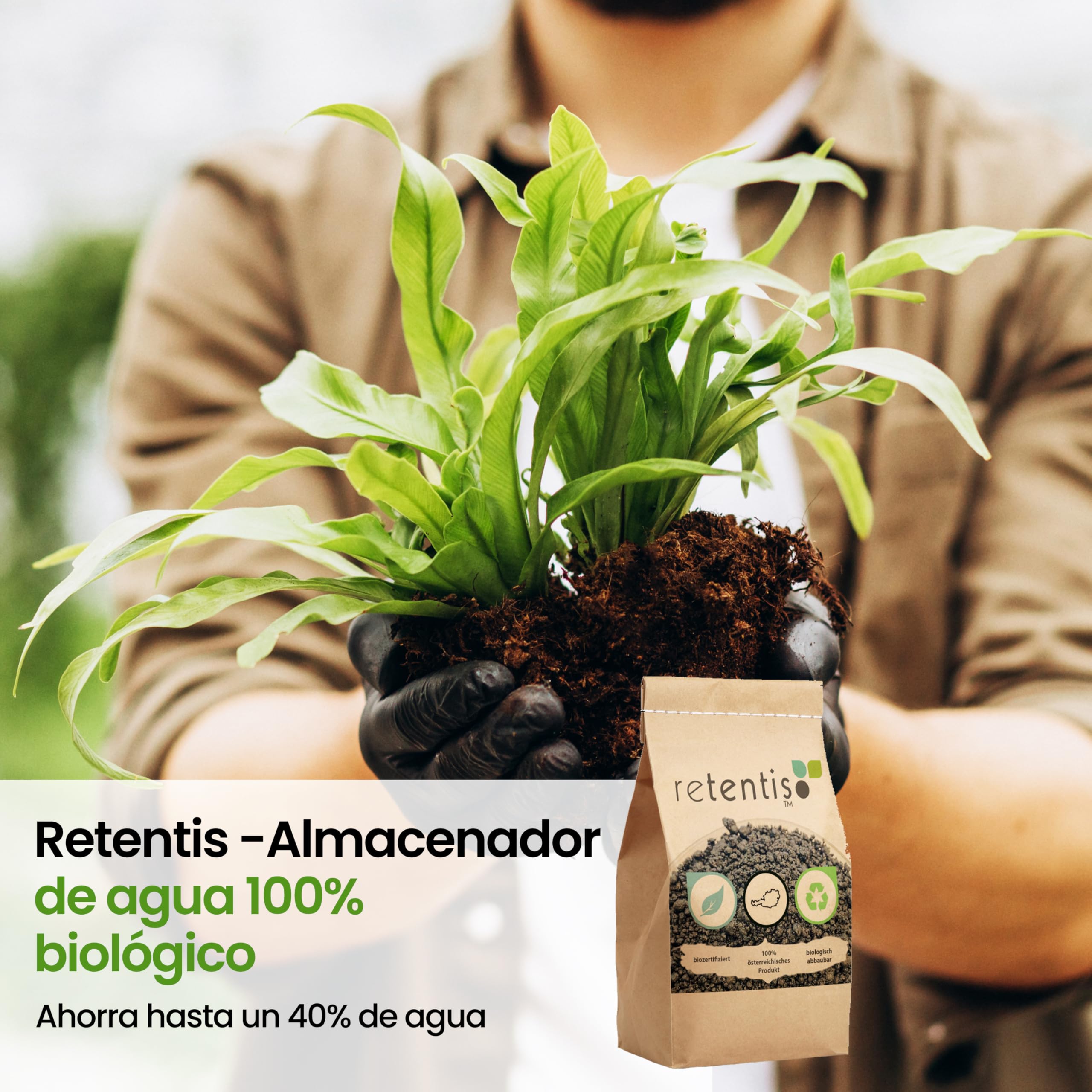 Almacenamiento de agua a largo plazo y gránulos para plantas I reduce el estrés de la sequía y 750 gramos por 40 litros de tierra e hidrogel de madera ecológico