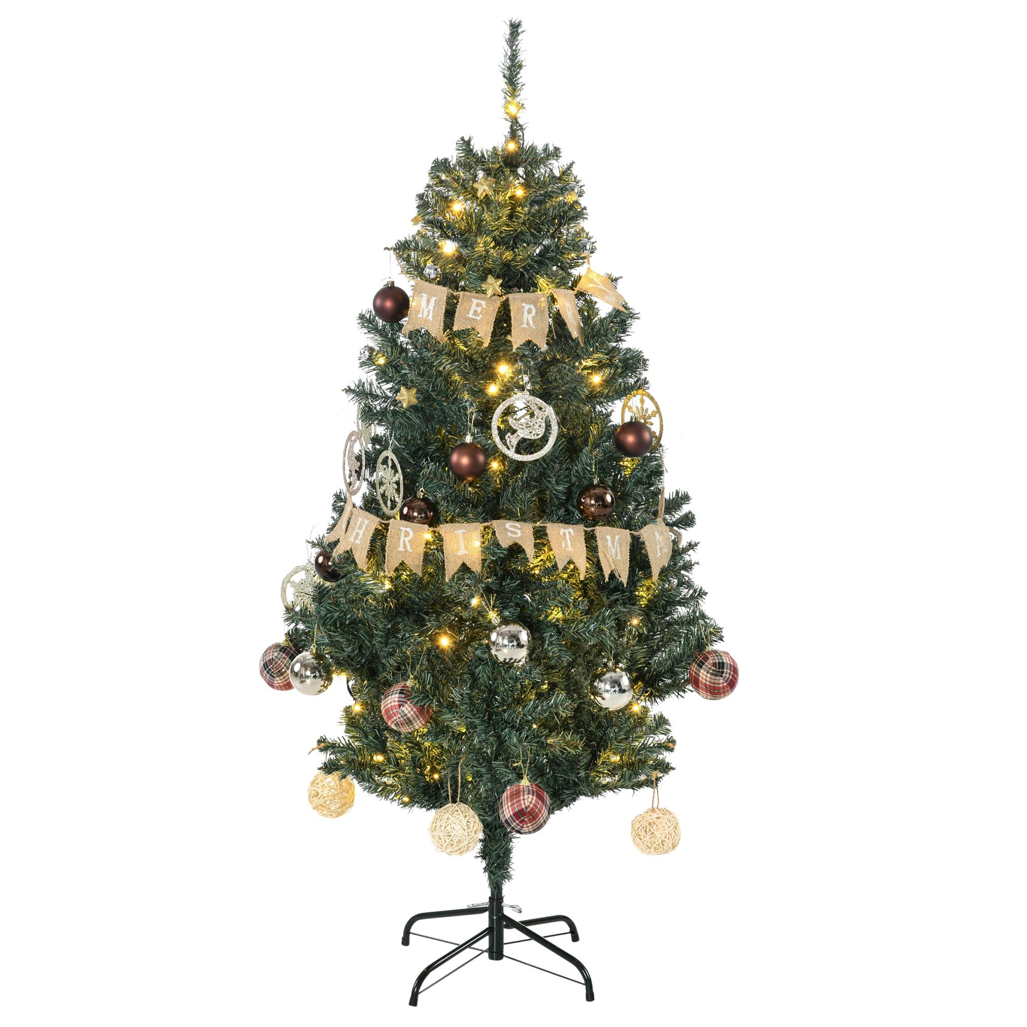 Homcom Green 5Ft Pre Lit Artificial Christmas Tree Holiday Décor With 100 Warm White Led Lights And 472 Tips, Banner, Ball, Tag, Tree Decoration, Auto Open