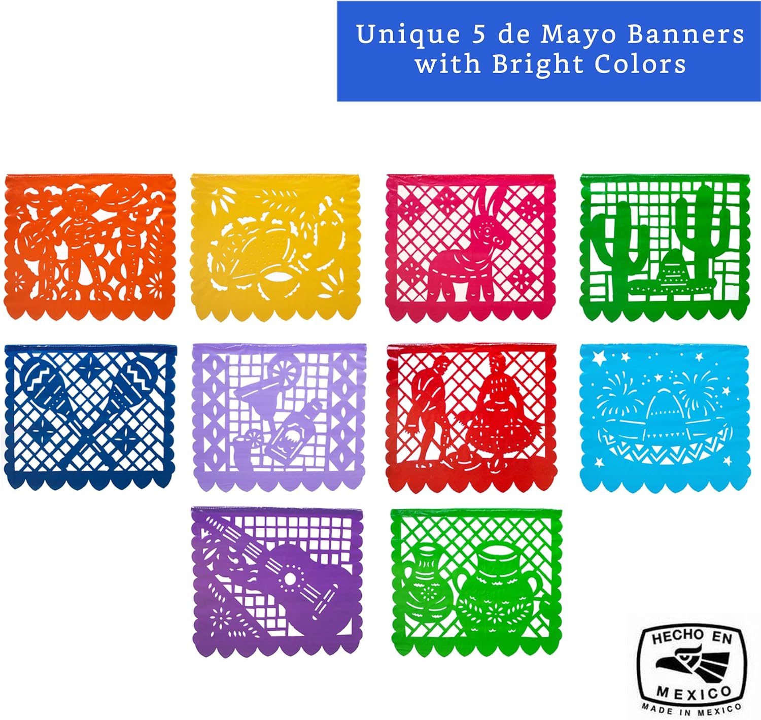 Mexican Piñata (X-Large 36 Inches) + Mexican Party Banners (5 Pack - 10 Plastic Flag Designs per banner) - Papel Picado Banner - Large Pinata