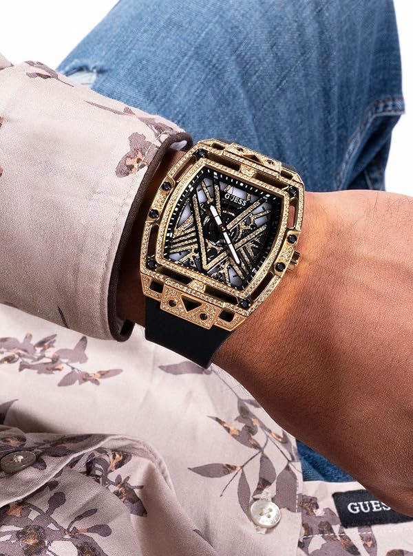 Guess Men's 44mm Watch - Black Strap Black Dial Gold Tone Case by GUESS - Image 2