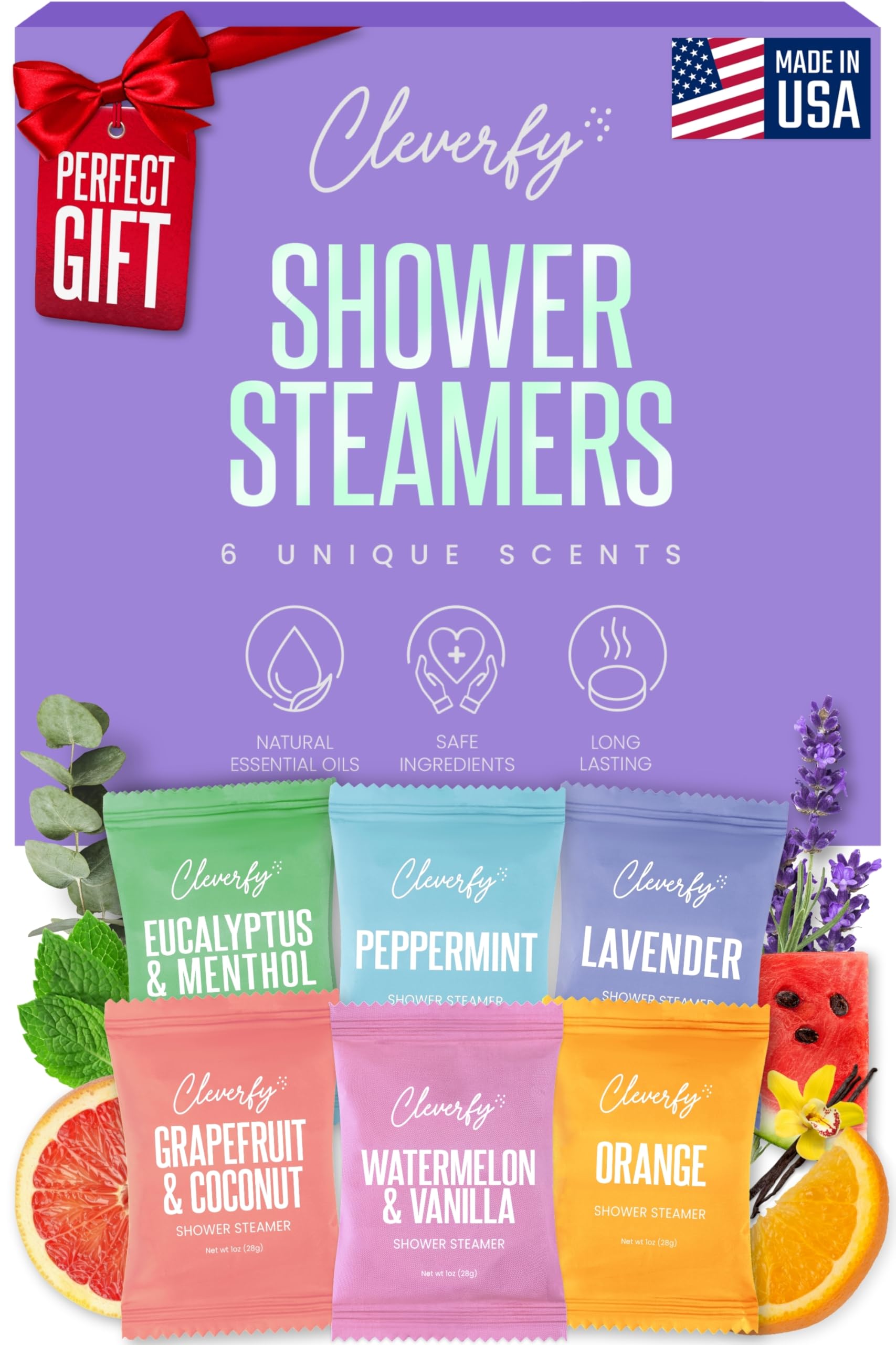 Cleverfy Shower Bombs Aromatherapy - Gift Set of [6] Shower Steamers - With Essential Oils For Home Spa. Shower Melts a.k.a. Vaporizing Shower Tablets are Perfect for Sinus Relief