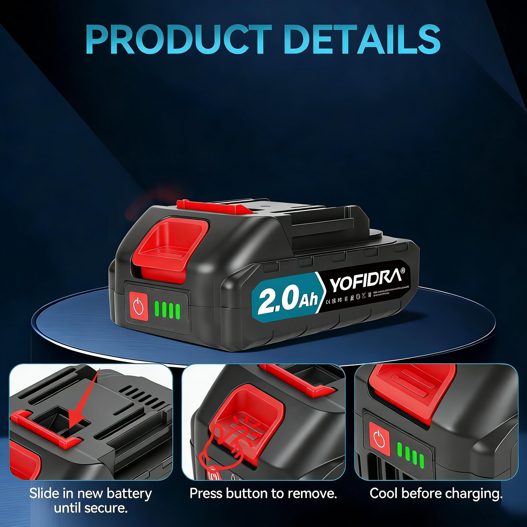 Yofidra Wysoka pojemność 20 V 2 x 2,0 Ah/2000 mAh akumulator zamienny i ładowarka z akumulatorem narzędziowym LED
