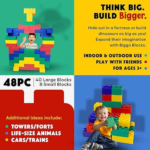 Miniatura 4 de BiggoBlocks Juego de 48 bloques gigantes  Fabricado en los Estados Unidos  40 bloques grandes  8 bloques pequeños  4 colores rojo, amarillo, verde,