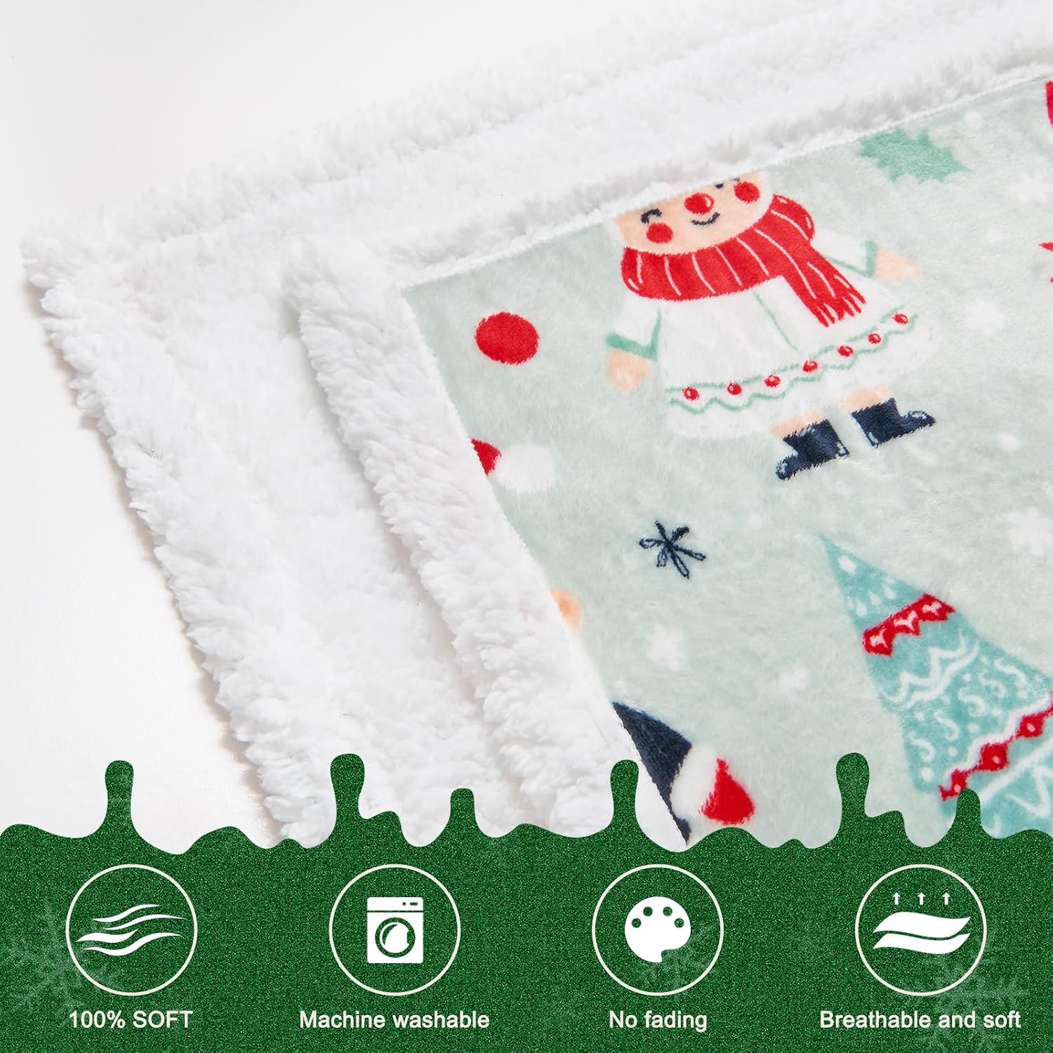 NORD ECO Christmas Throw Blanket, Christmas Decorations Gifts for Women, Sherpa Flannel Fleece Winter Holiday Blanket, Fluffy Cozy Soft Christams Throws for Couch Sofa Bed, Xmas Gnome, 50" X 60"