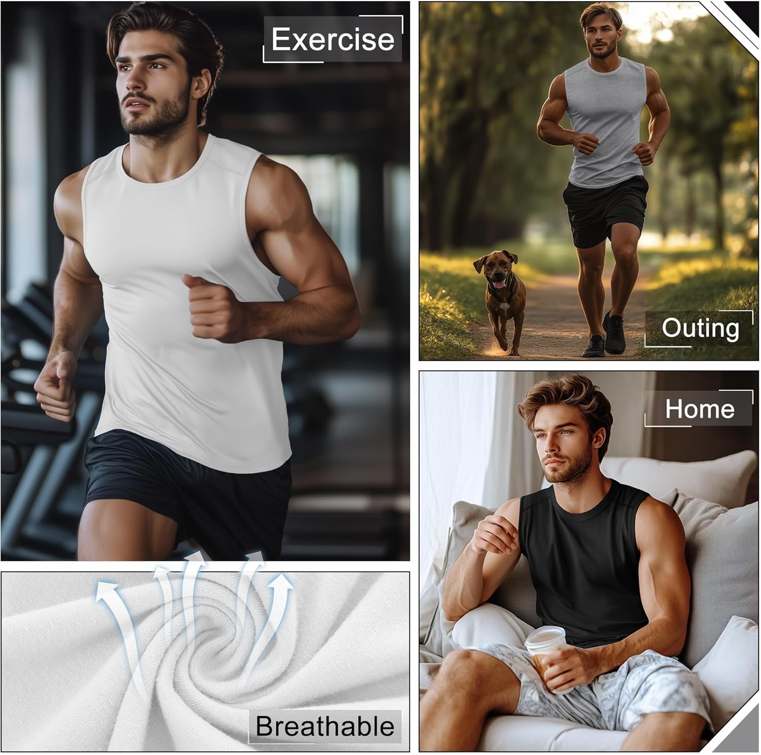 Ficerd 3 Pack Men's Sleeveless Tank Tops, Crewneck Casual Summer Tee Beach T Shirt Workout Run Gym Muscle Shirt - Image 5