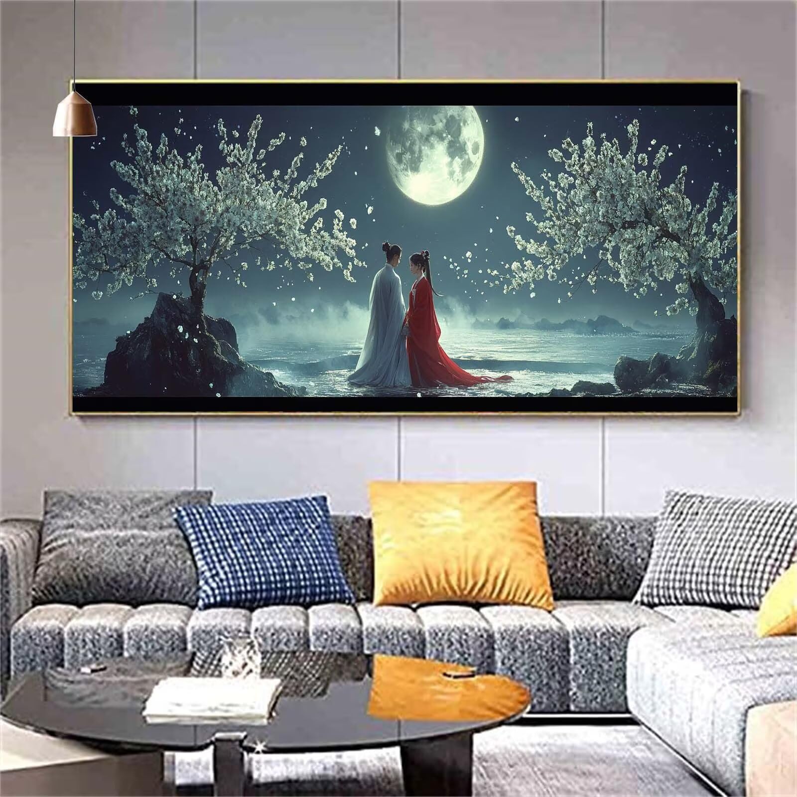Diamond Painting Couple Diamond Painting Adulte Lune Diamant Painting Enfant,DIY Peinture Diamant Broderie Kit Complet Diamant Art Set Tableau Perle Decoration Maison Idee Cadeau Femme 70x200cm Z591