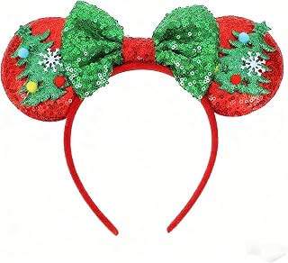 Christmas Tree Mouse Ears Headband for Women & Girls - Festive Glitter Hair Accessory, Christmas Party Supplies, Holiday Dress Up Costume for Xmas Photo Props