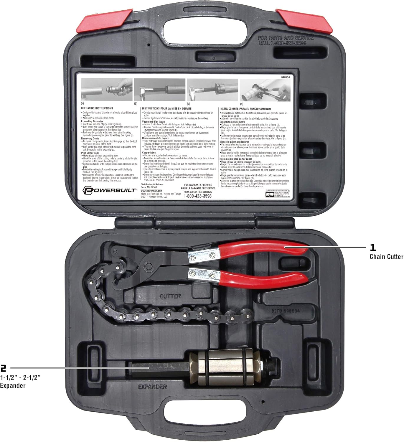 Powerbuilt Exhaust Tool Kit, Replace and Repair Vehicle Exhaust Pipes, Remove Dents, Chain Cutter, Expander, 2 Piece Set - 648634