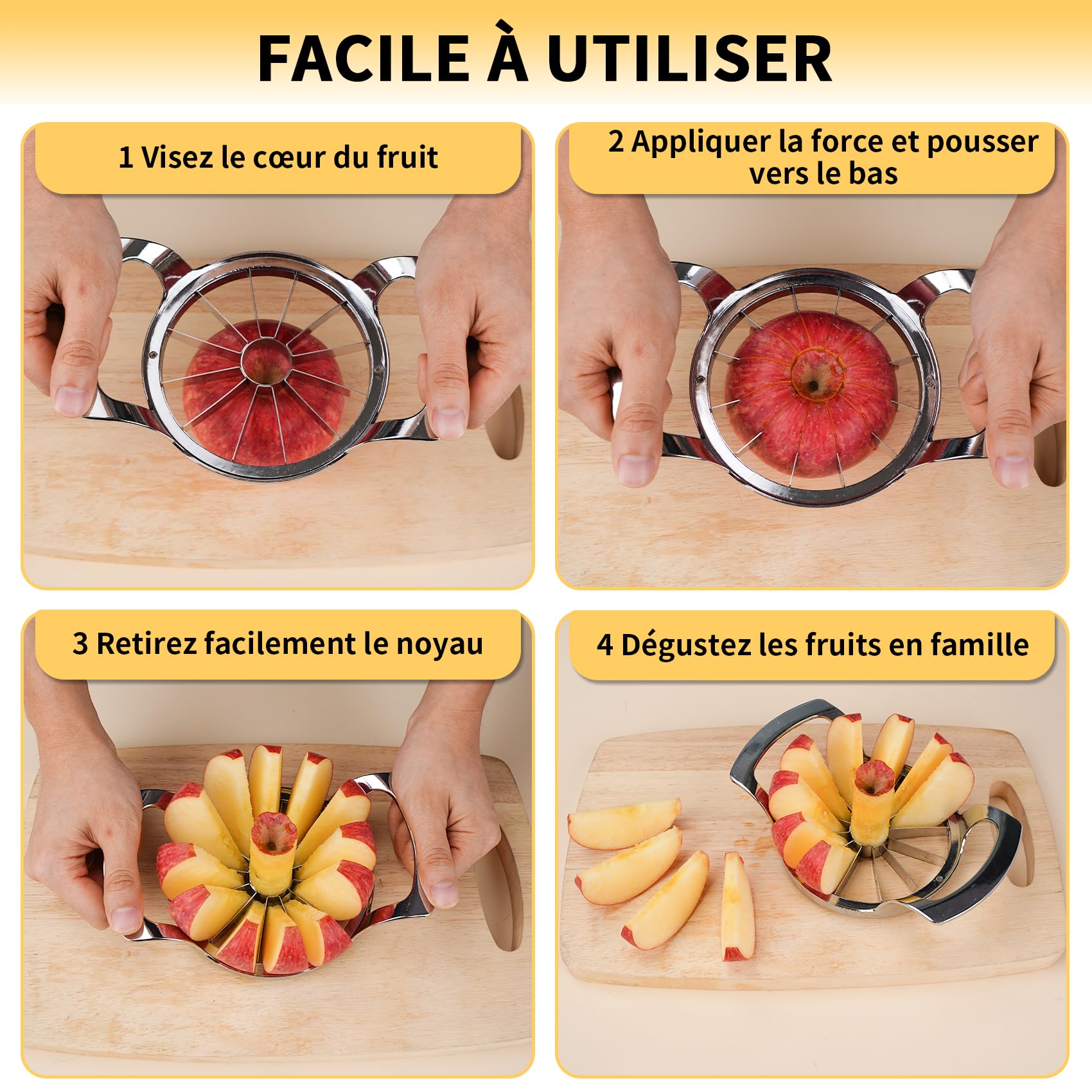 Coupe Pomme en Acier Inoxydable 12 Lames Extra-large, Trancheuse de Pomme Robuste