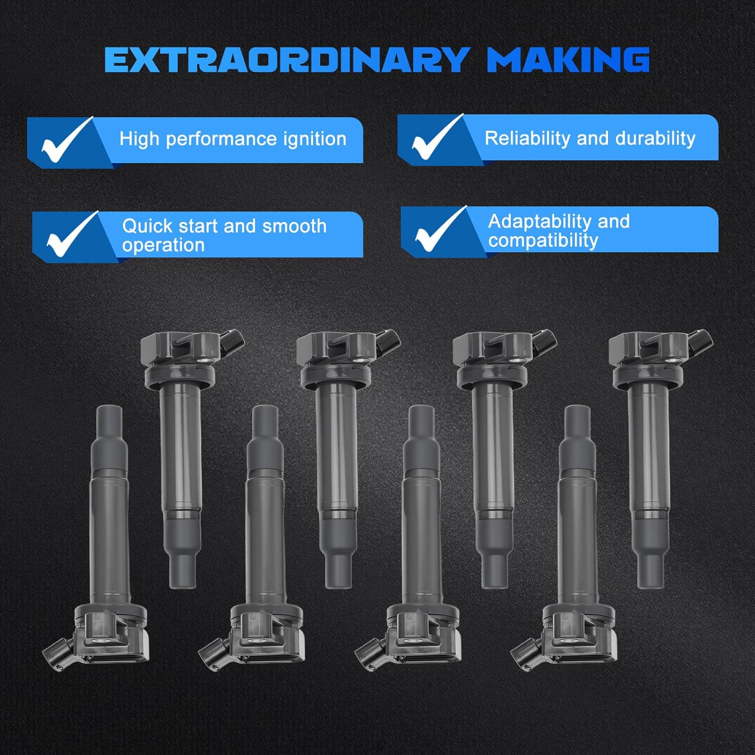 8PCS UF230 Ignition Coils Ignition Coil Pack Fits for 2000-2009 Tundra, 2003-2009 4Runner, 2001-2009 Sequoia, 1998-2007 LX470, 2002-2010 SC430 4.3L 4.7L, Coil Pack Aftermarket Parts