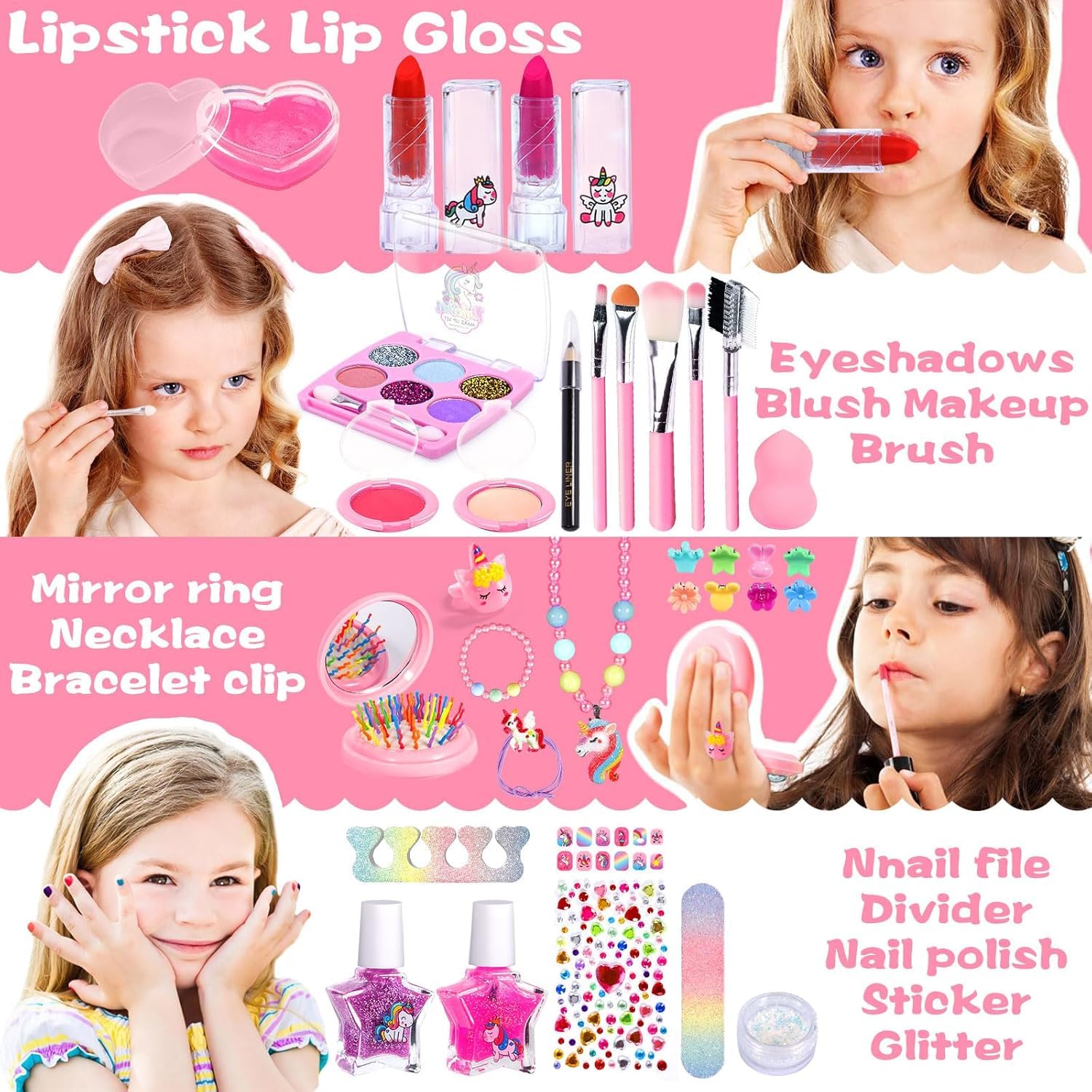 Kinderschminke Set Mädchen, 34 Stück Waschbar Make up Spielzeug für Mädchen, Schminkkoffer Schminkset Madchen Spielzeug, Schminke Kinder Geschenke für Madchen ab 5 6 7 8 9 10 Jahre