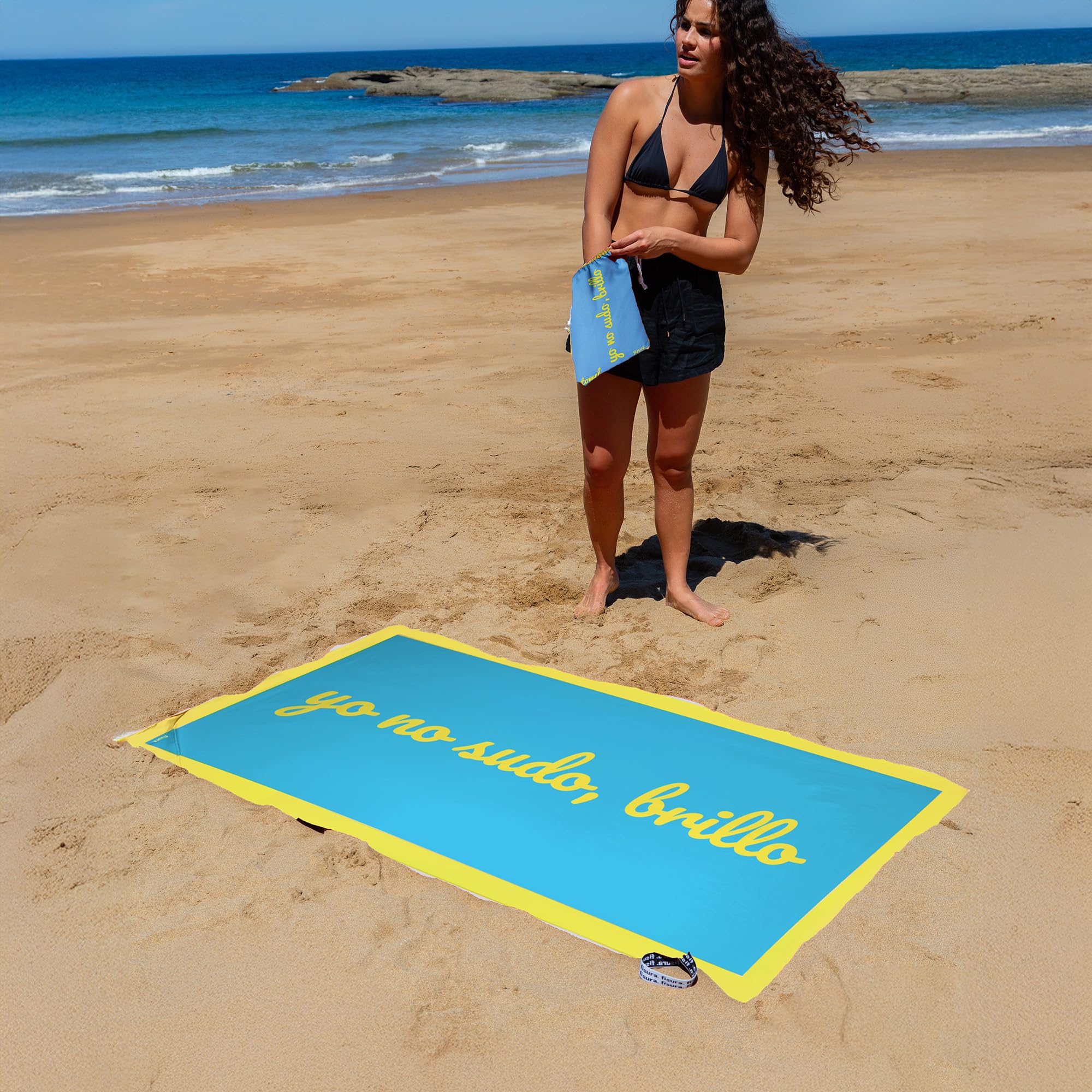 Fisura – Asciugamano da spiaggia grande blu Io non sudo, luminosità. Asciugamano in microfibra leggera per piscina, spiaggia, campeggio o picnic. Anti sabbia. Asciugatura rapida. Regalo originale