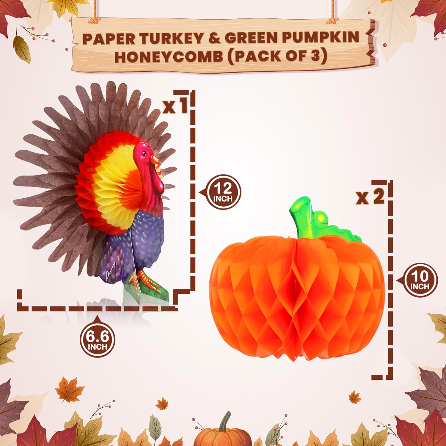 KatchOn, Thanksgiving Centerpieces for Tables – Pack of 3 | Pumpkin & Turkey Centerpieces for Tables | Thanksgiving Decorations for Table | Friendsgiving Party Decorations, Harvest Decorations