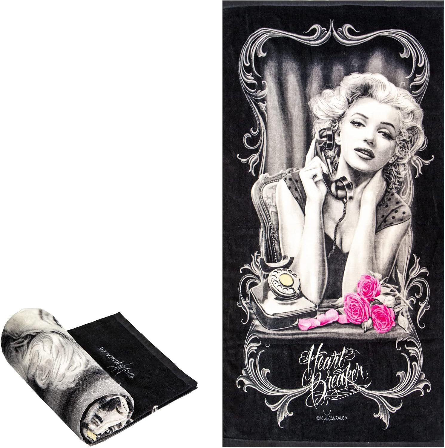 JPI Beach Towel - Heartbreaker - Oversized 58" x 28" - for Pool, Bath, Yoga, Gym, Travel, Camping, Beach Cart & Beach Chairs