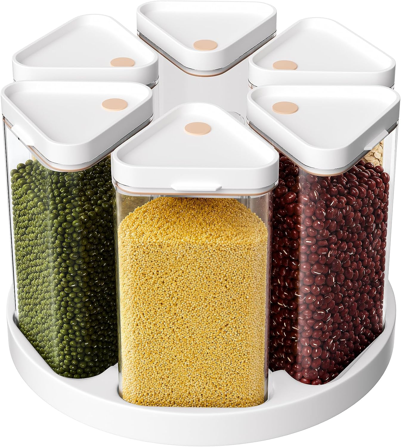 Airtight Food Storage Container, 6-Grid 27oz (800ml) Clear Rotating Pantry Organizer for Cereal, Nuts, Snacks, Coffee Beans, Oats & Dry Foods, Kitchen Countertop Storage, BPA-Free