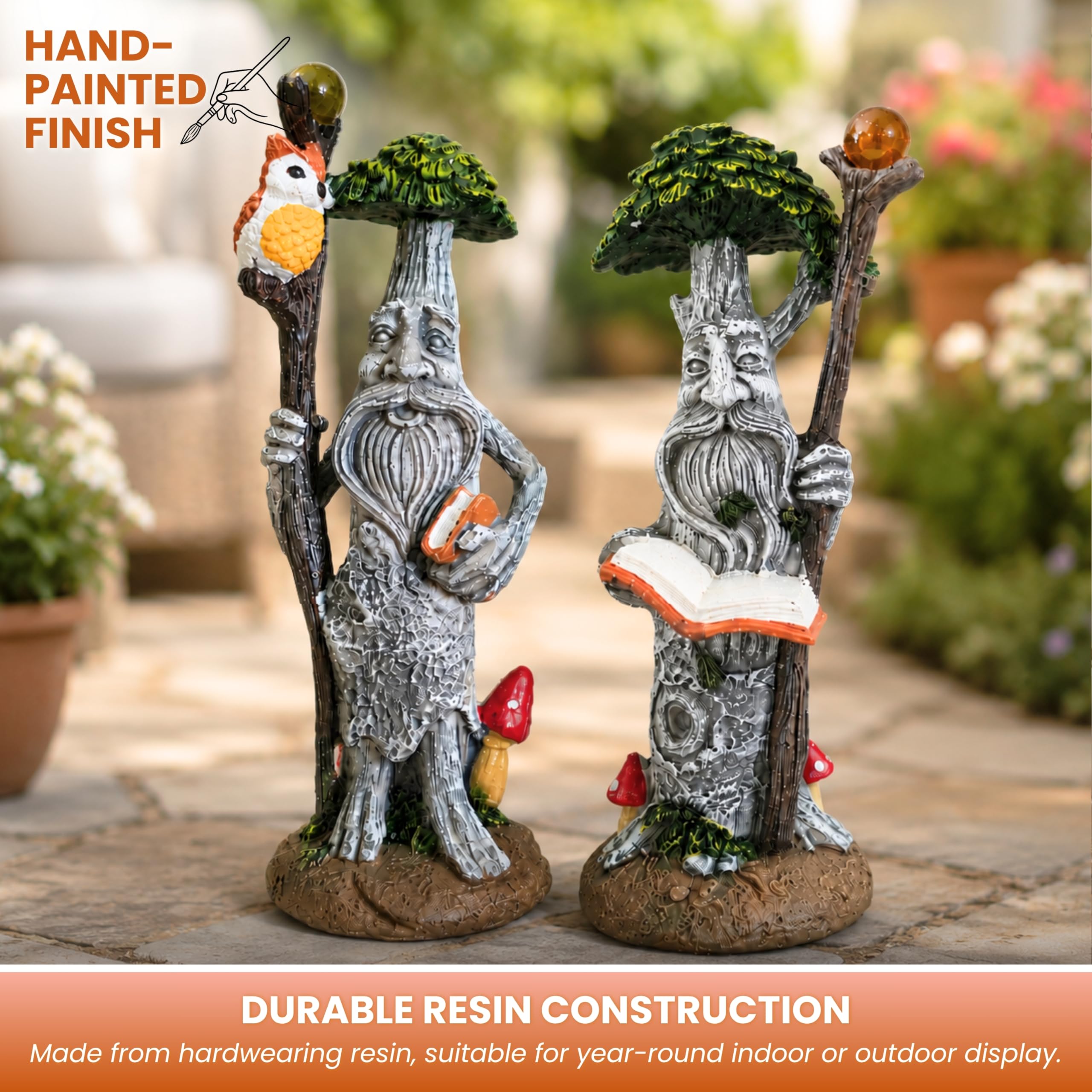 Garden Mile Set di 2 ornamenti da giardino in resina per fata da giardino, ornamento da giardino, per albero e uomo, coppia di statuette da giardino a prova d'acqua, piccoli gnomi per esterni