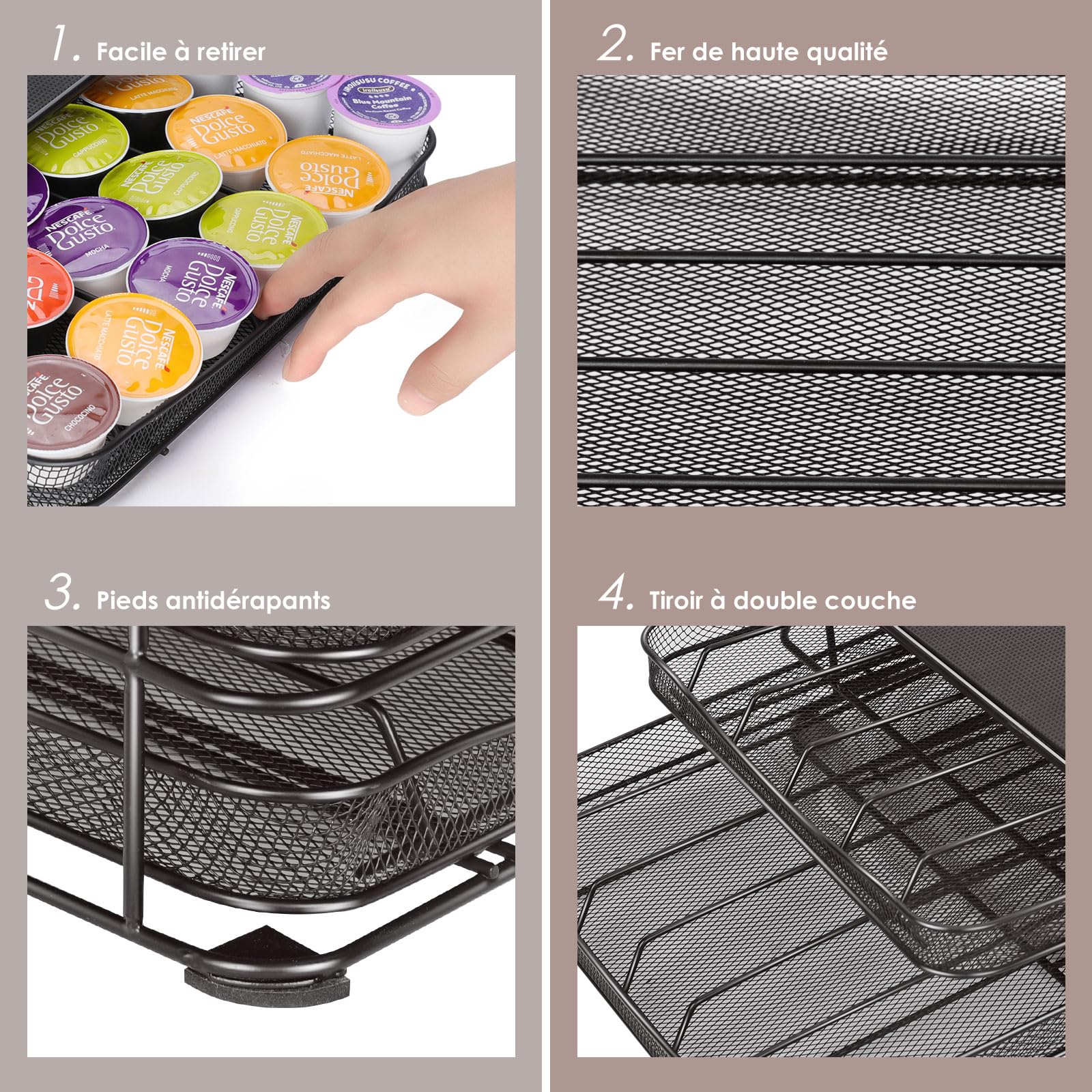 HEVOL Porte Capsules 72 PCs, Tiroir à Capsules avec Support de Machine à Café, Surface Anti-Vibration, Support Porte Dosette, Capsules de Grande Capacité pour Maison, Bureau