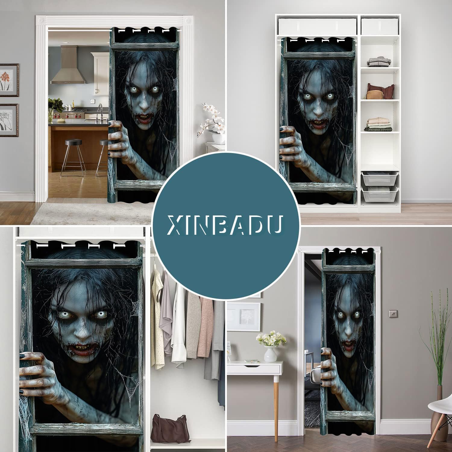 Halloween Door Curtains for Doorways, Scary Halloween Horror Female Ghost Blackout Curtain for Kids Bedroom Closet, Grommet Thermal Insulated Privacy Door Drapes for Room Divider, 59"W x 80"L