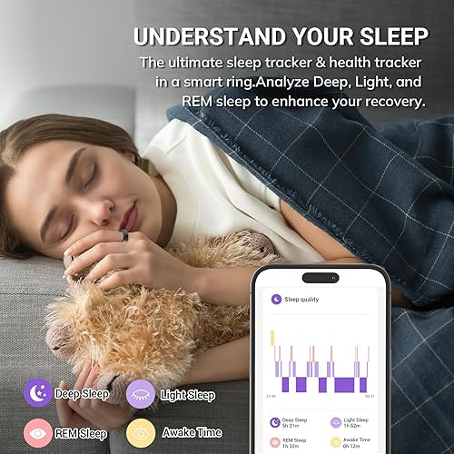 Miniatura 3 de Mworld Anillo inteligente, rastreador de fitness y salud con análisis de IA emocional, monitor de sueño, seguimiento de frecuencia cardíacaSpO2,