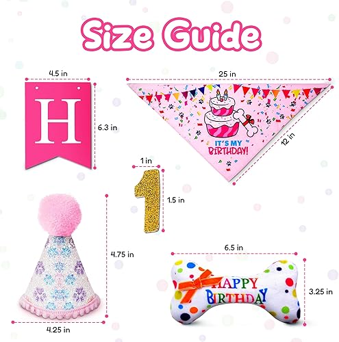 Miniatura 6 de Pacific Pups - Juego de decoraciones de cumpleaños para perro, sombrero de cumpleaños para perro, bandana de cumpleaños para perro, juguete